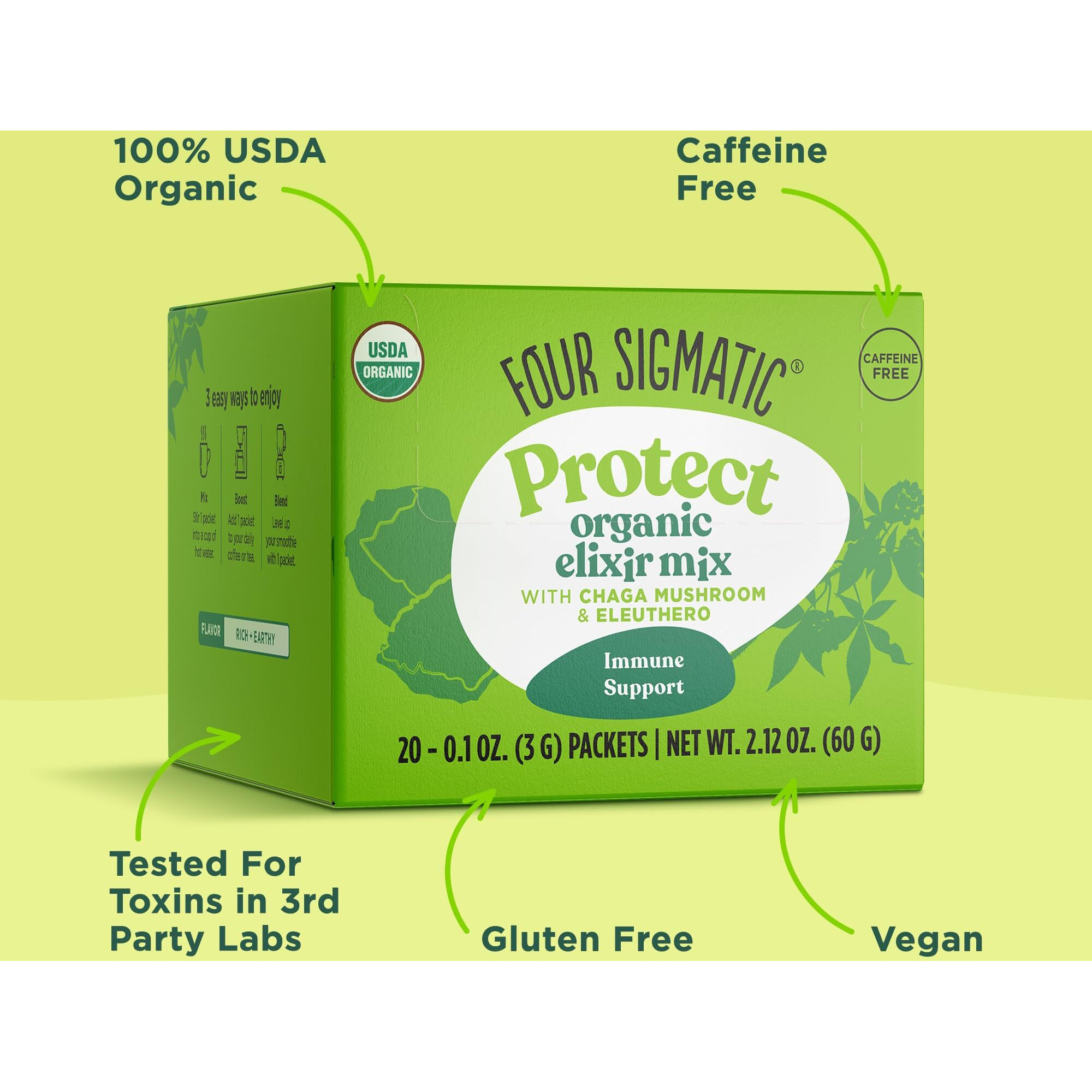 Chaga Mushroom Elixir By Four Sigmatic | Coffee Alternative With Organic Chaga Mushroom Powder, Rose Hips & Mint | Immune Support & Overall Wellness | Pack Of 20