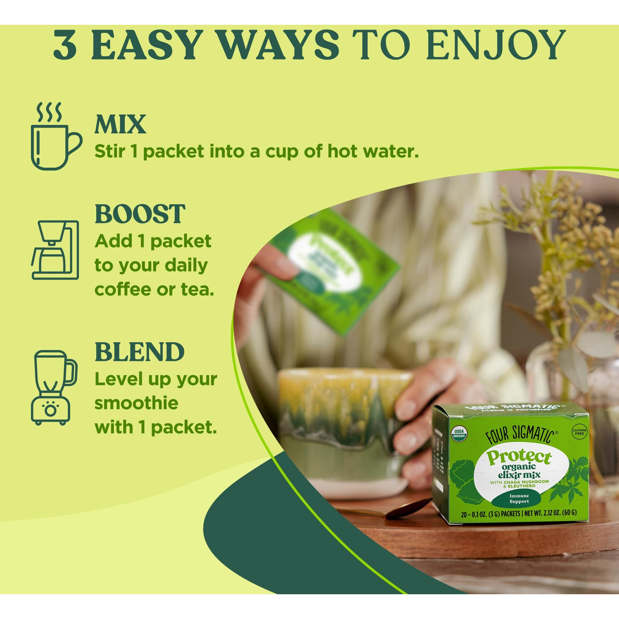 Chaga Mushroom Elixir By Four Sigmatic | Coffee Alternative With Organic Chaga Mushroom Powder, Rose Hips & Mint | Immune Support & Overall Wellness | Pack Of 20