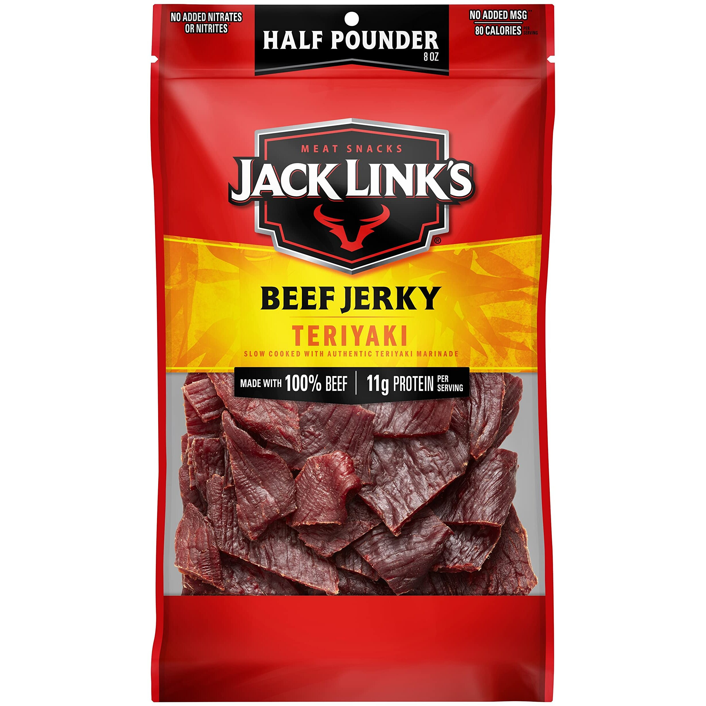 Jack Link's Beef Jerky, Teriyaki,  Pounder Bag - Flavorful Meat Snack, 11G Of Protein And 80 Calories, Made With Premium Beef - 96 Percent Fat Free, No Added Msg Or Nitrates/Nitrites