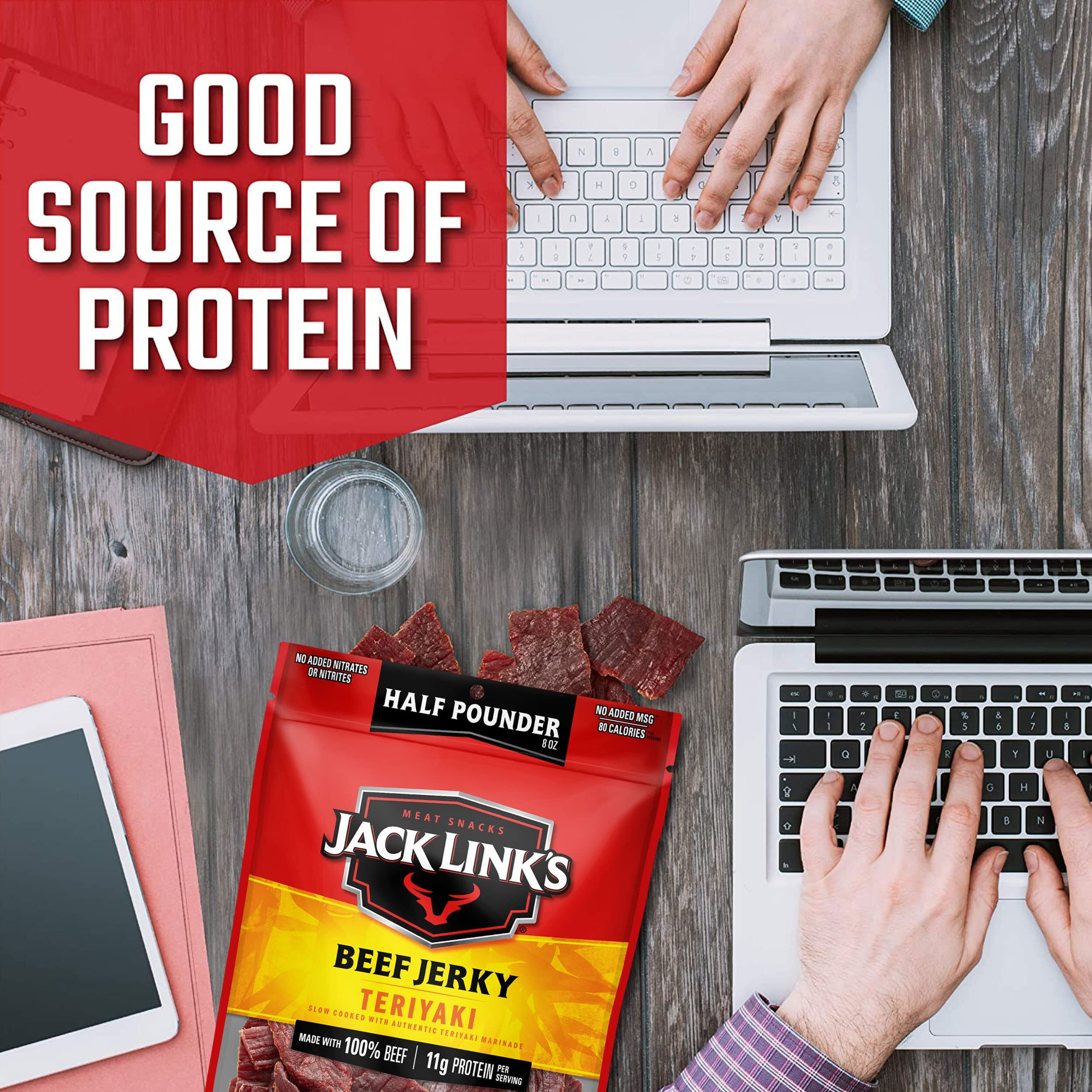 Jack Link's Beef Jerky, Teriyaki,  Pounder Bag - Flavorful Meat Snack, 11G Of Protein And 80 Calories, Made With Premium Beef - 96 Percent Fat Free, No Added Msg Or Nitrates/Nitrites