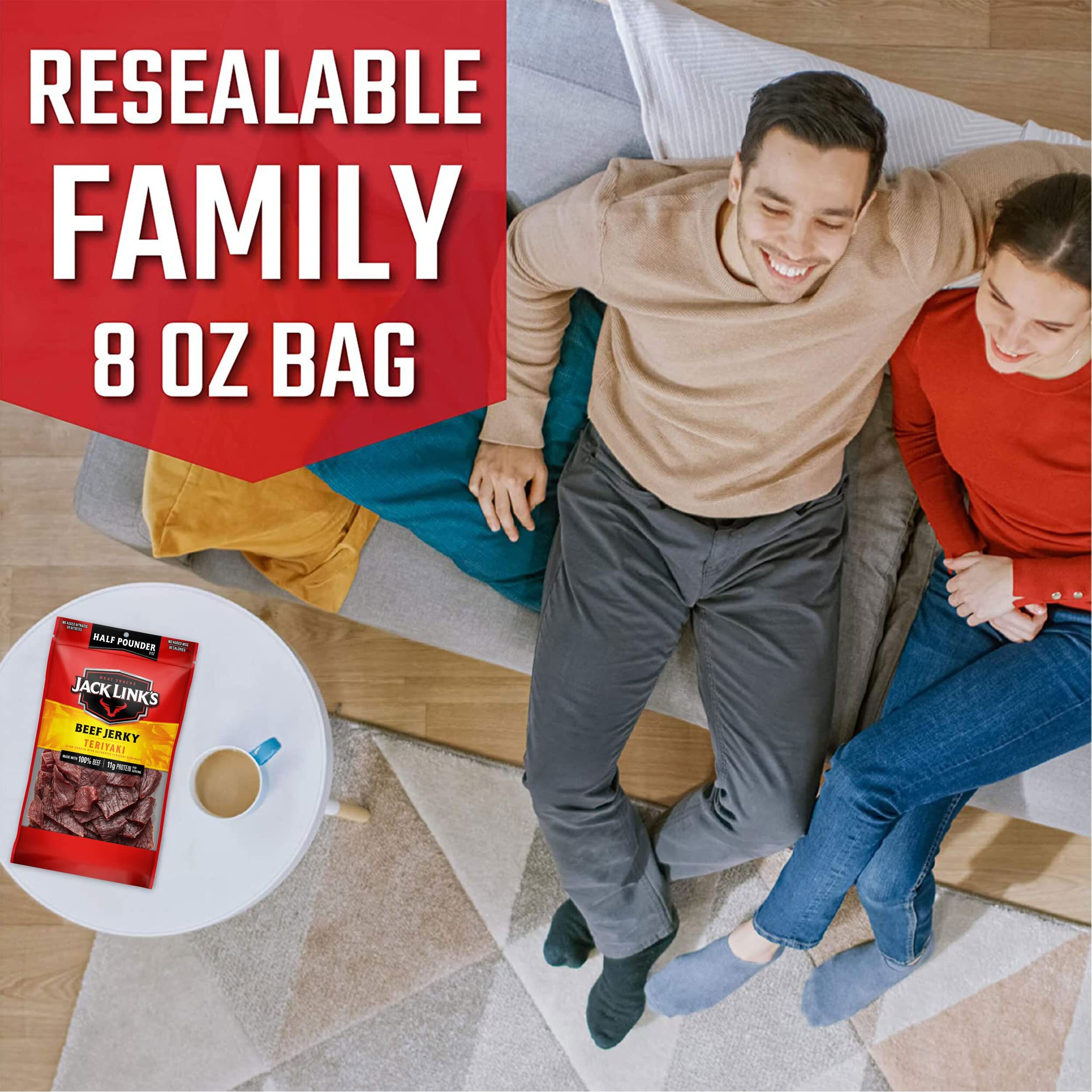 Jack Link's Beef Jerky, Teriyaki,  Pounder Bag - Flavorful Meat Snack, 11G Of Protein And 80 Calories, Made With Premium Beef - 96 Percent Fat Free, No Added Msg Or Nitrates/Nitrites