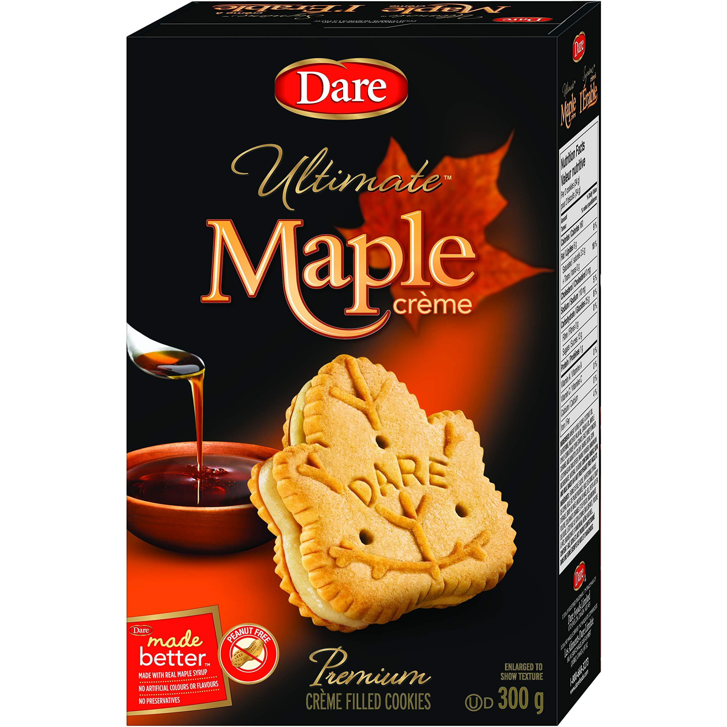 Dare Maple Leaf Creme Cookies 300G Box, Peanut Free, Made With Real Maple Syrup, No Preservatives, Imported From Canada