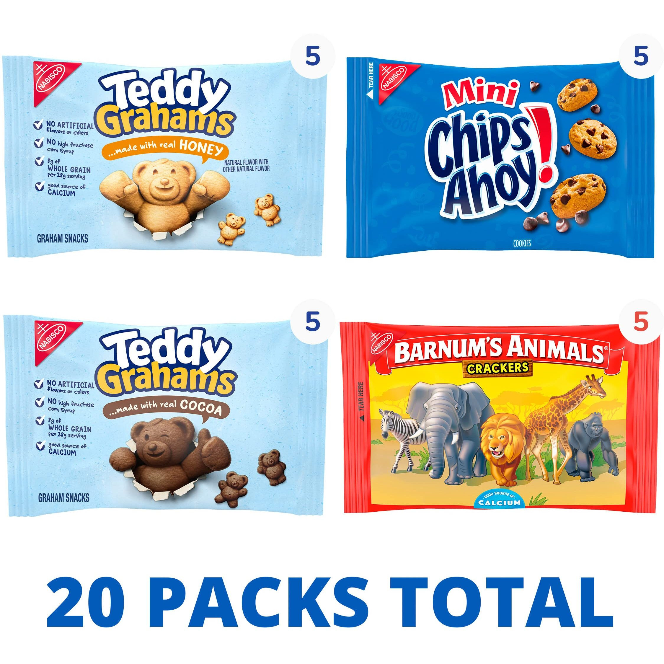 Nabisco Fun Shapes Variety Pack, Barnum's Animal Crackers, Teddy Grahams And Chips Ahoy Cookies, 20 Snack Packs