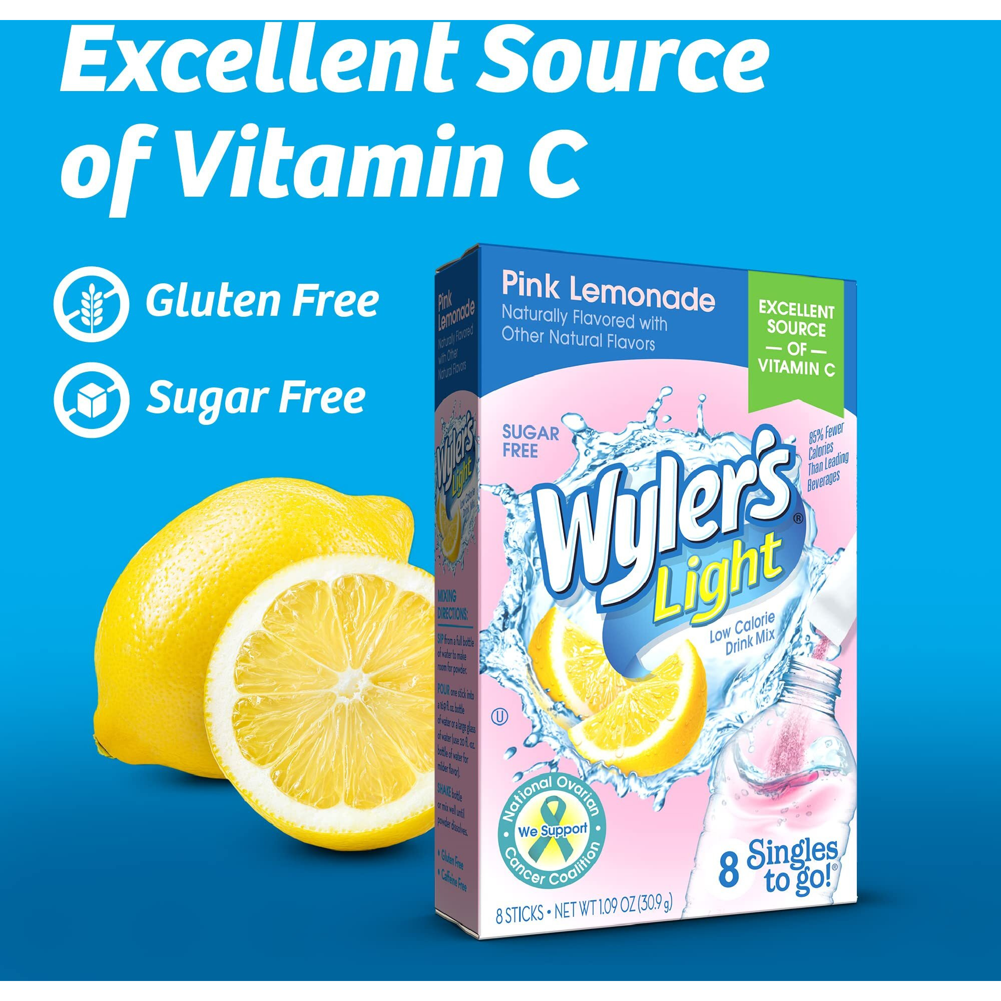 Wyler's Light Singles To Go Powder Packets, Water Drink Mix, Pink Lemonade, 96 Single Servings (Pack Of 12)