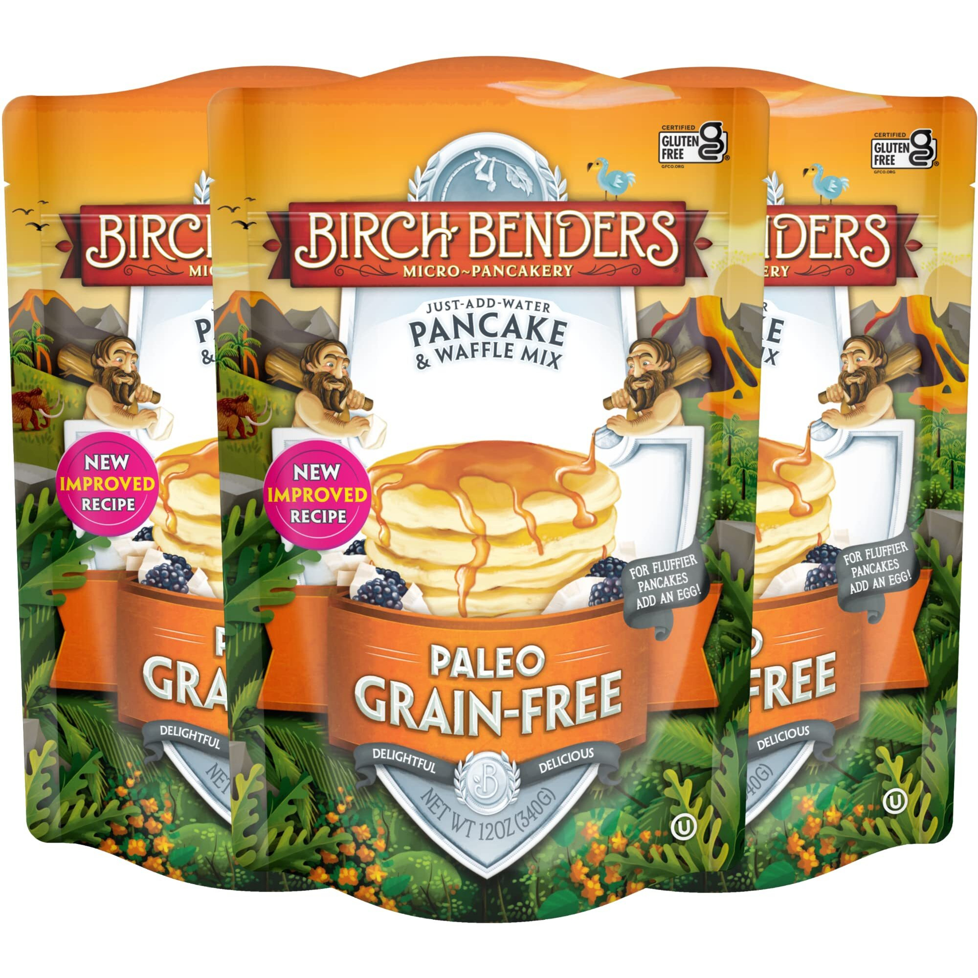 Paleo Pancake And Waffle Mix By Birch Benders, Made With Cassava, Coconut, Almond Flour, Just Add Water, 12 Ounce (Pack Of 3)