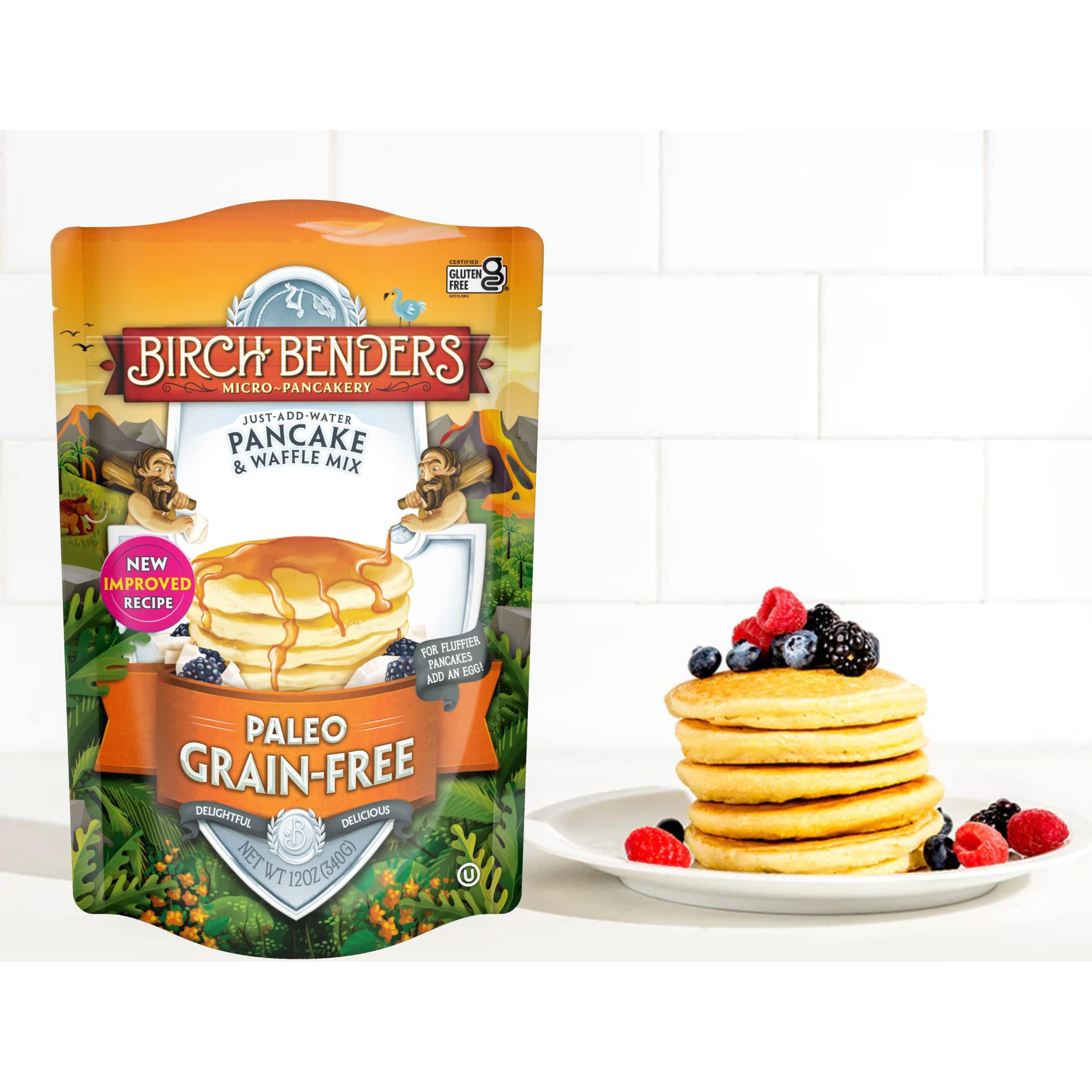 Paleo Pancake And Waffle Mix By Birch Benders, Made With Cassava, Coconut, Almond Flour, Just Add Water, 12 Ounce (Pack Of 3)