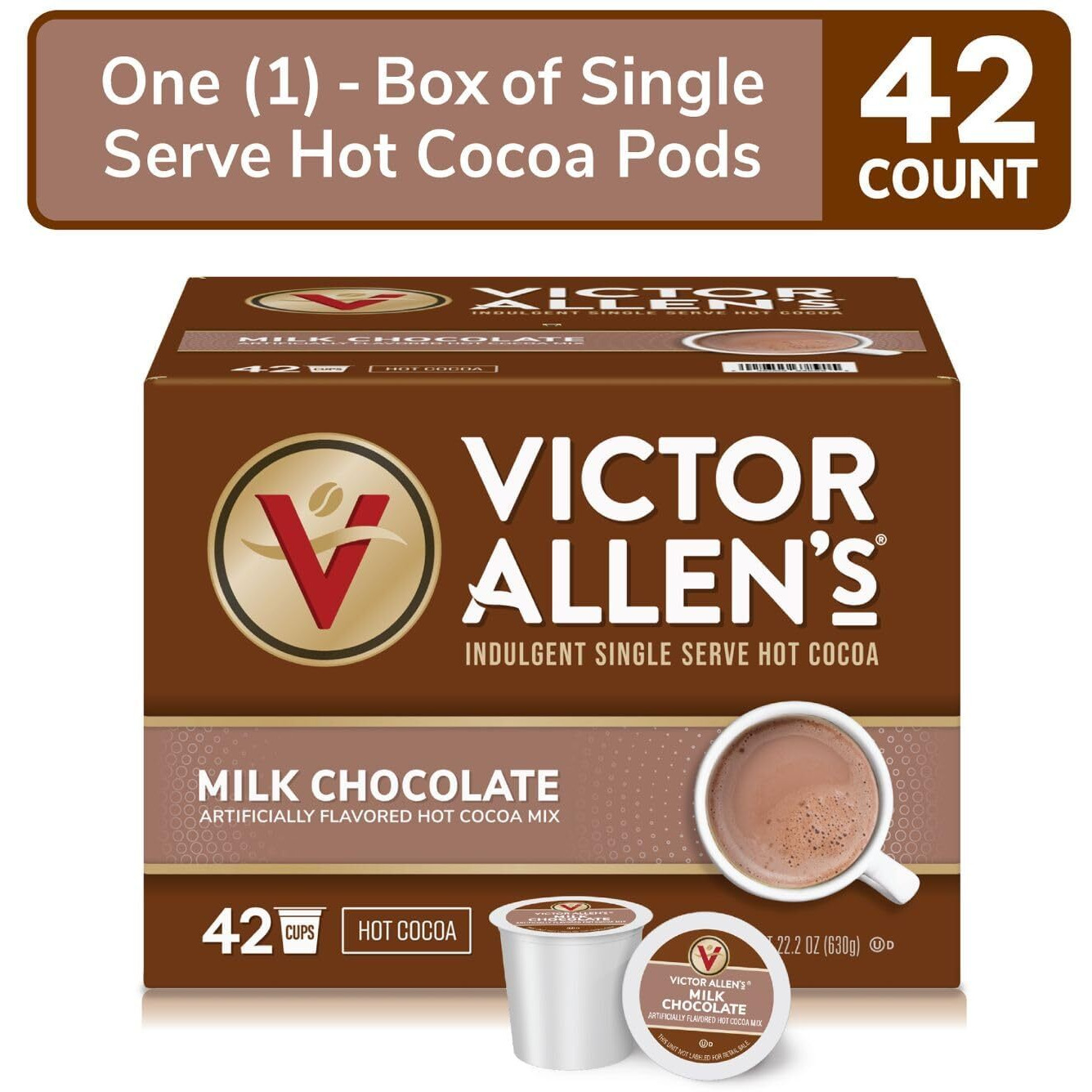 Victor Allen's Coffee Milk Chocolate Flavored Hot Cocoa Mix, 42 Count, Single Serve K-Cup Pods For Keurig K-Cup Brewers