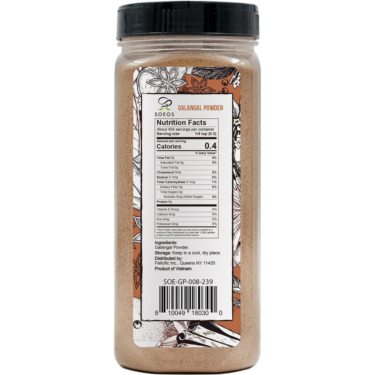 Soeos Galangal Powder 8 Oz (227G), Galanga, Galanga Powder, Fresh Galangal Powder, Alpinia Galanga, Non-Gmo Verified, Kosher - Pure Galangal Powder Perfect For Tom Kha And Tom Yum Soups