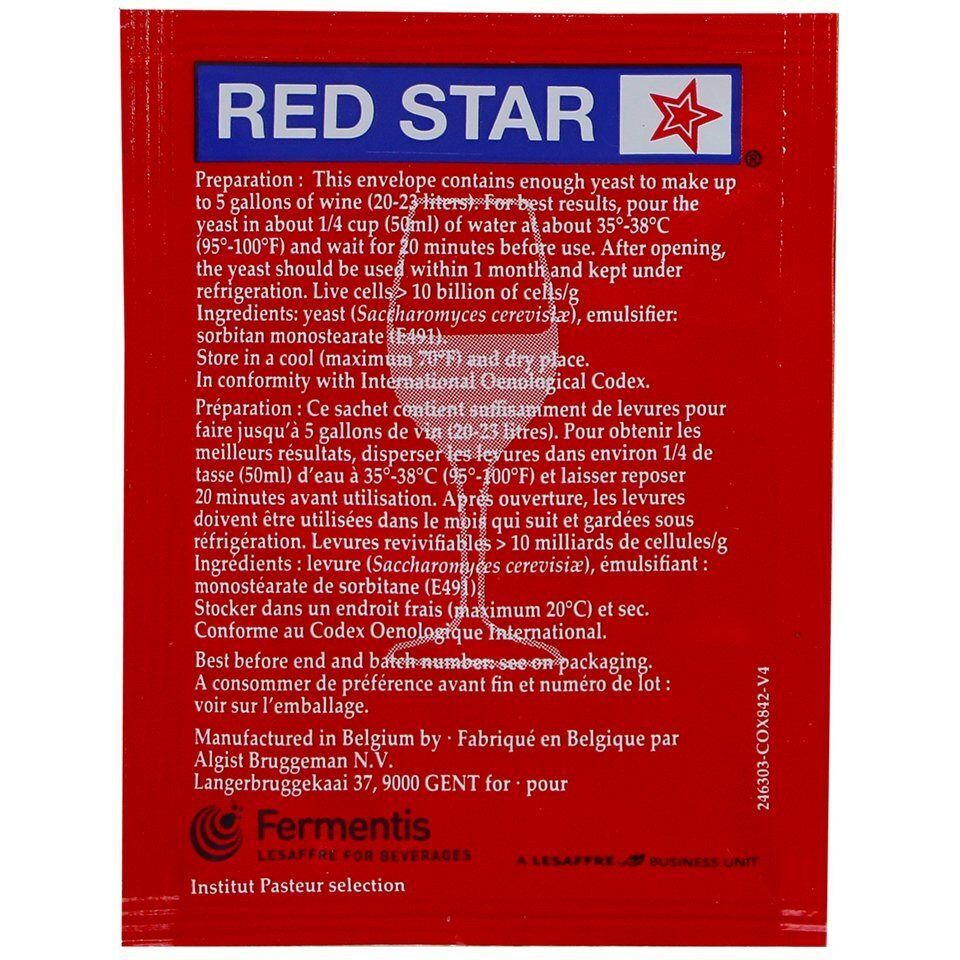 Red Star Premier Rouge Formerly Pasteur Red Dried Wine Yeast (10 Packets)
