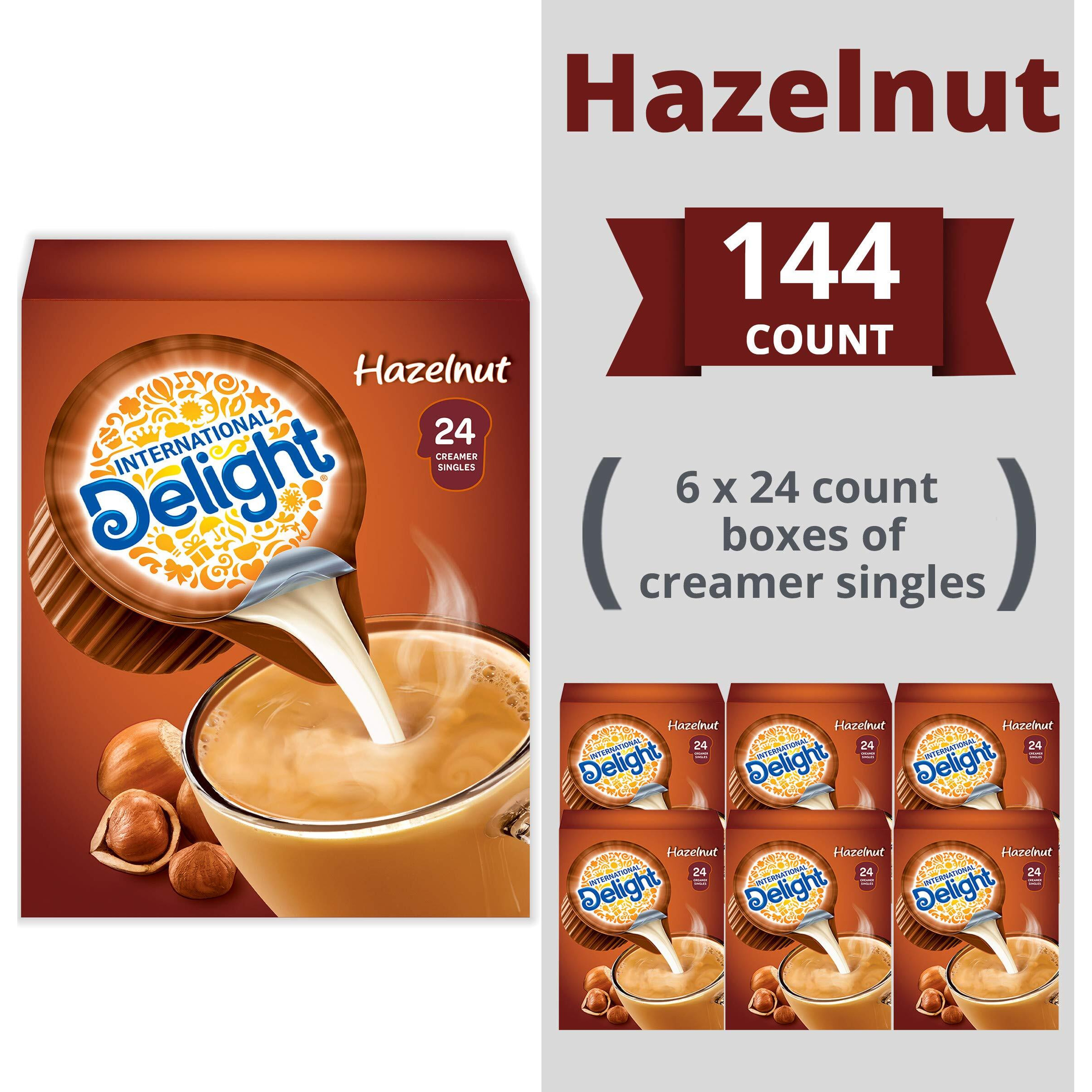 International Delight Coffee Creamer Singles, Hazelnut, 24 Count, Pack Of 6