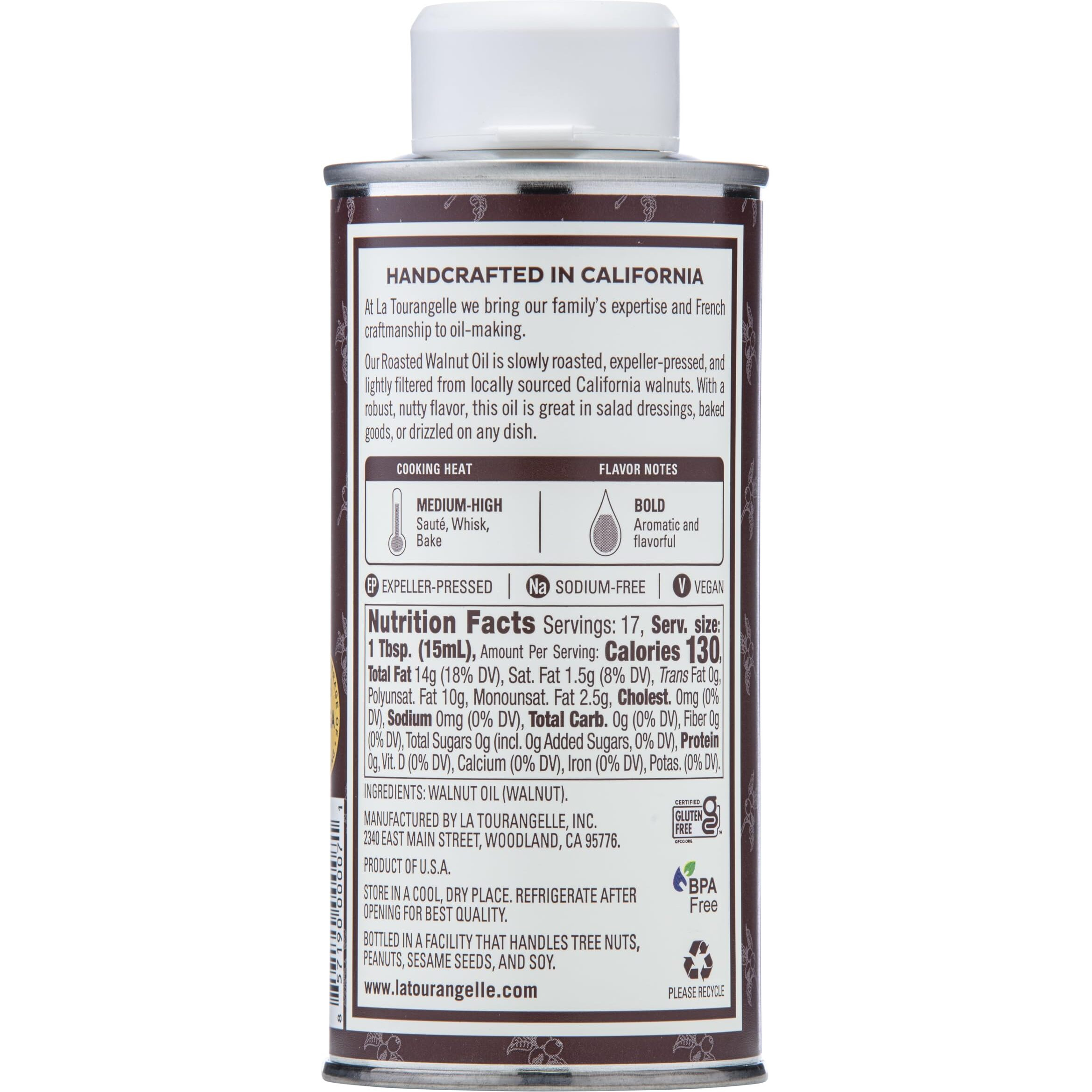 La Tourangelle, Roasted Walnut Oil, Plant-Based Source Of Omega-3 Fatty Acid, Cooking, Baking, & Beauty, 8.45 Fl Oz