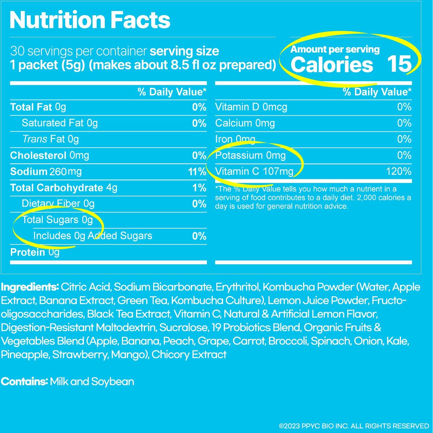 Sunmanc Kombucha 30 Packets, Sparkling Probiotic Fermented Drink, Convenient Powdered Drink Mix, Tea Powder, Low Calories, Sugar 0G, Low Caffeine (Lemon)