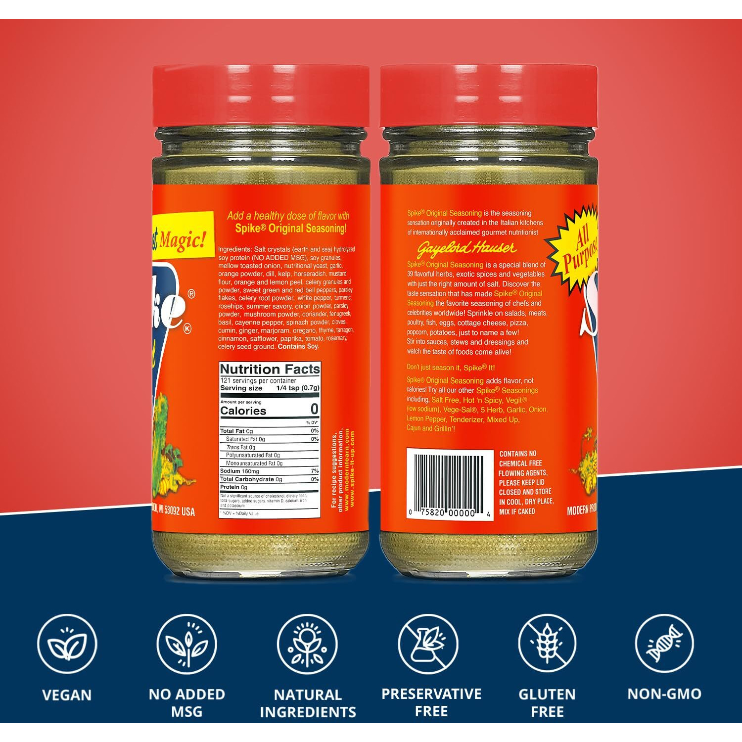Spike Seasoning, Original Gourmet Magic Seasoning Salt Blend - Seasonings And Spices For Cooking, Popcorn Seasoning, All-Purpose Seasoning For More Flavorful, Healthy Meals, 3 Oz (Pack Of 6)