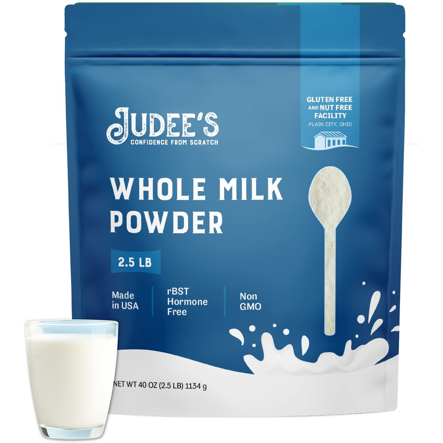 Judee's Whole Milk Powder - Non-Gmo, Hormone-Free, Gluten & Nut-Free - Shelf Stable, Travel Ready - Made In Usa, 2.5 Lb