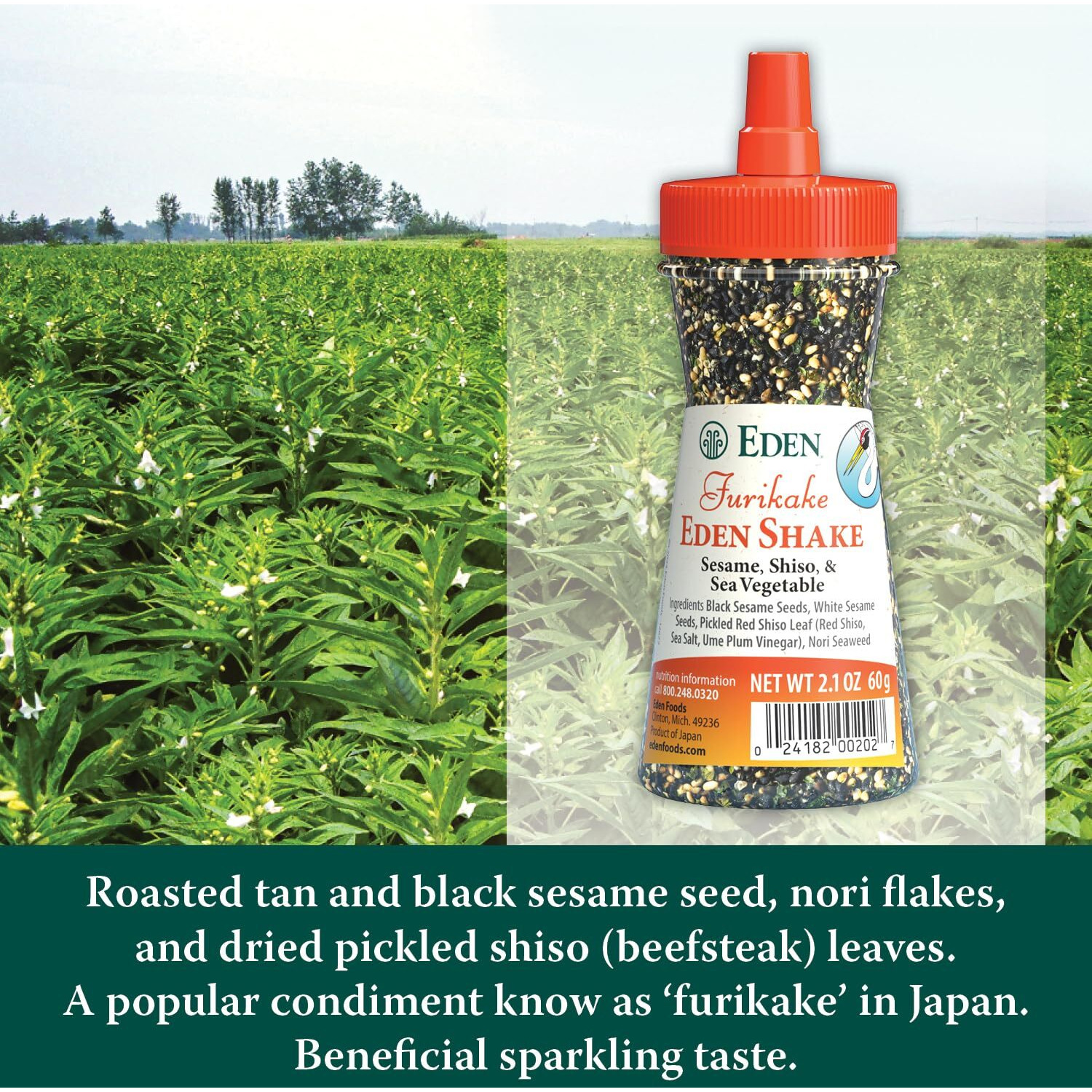 Eden Shake Furikake, Made In Japan, Rice Seasoning, No Sugar, Seaweed, Nori, Pickled Red Shiso Leaf, Black And White Sesame Seeds, Rice Topping, Onigiri, 2.1 Oz (2-Pack)