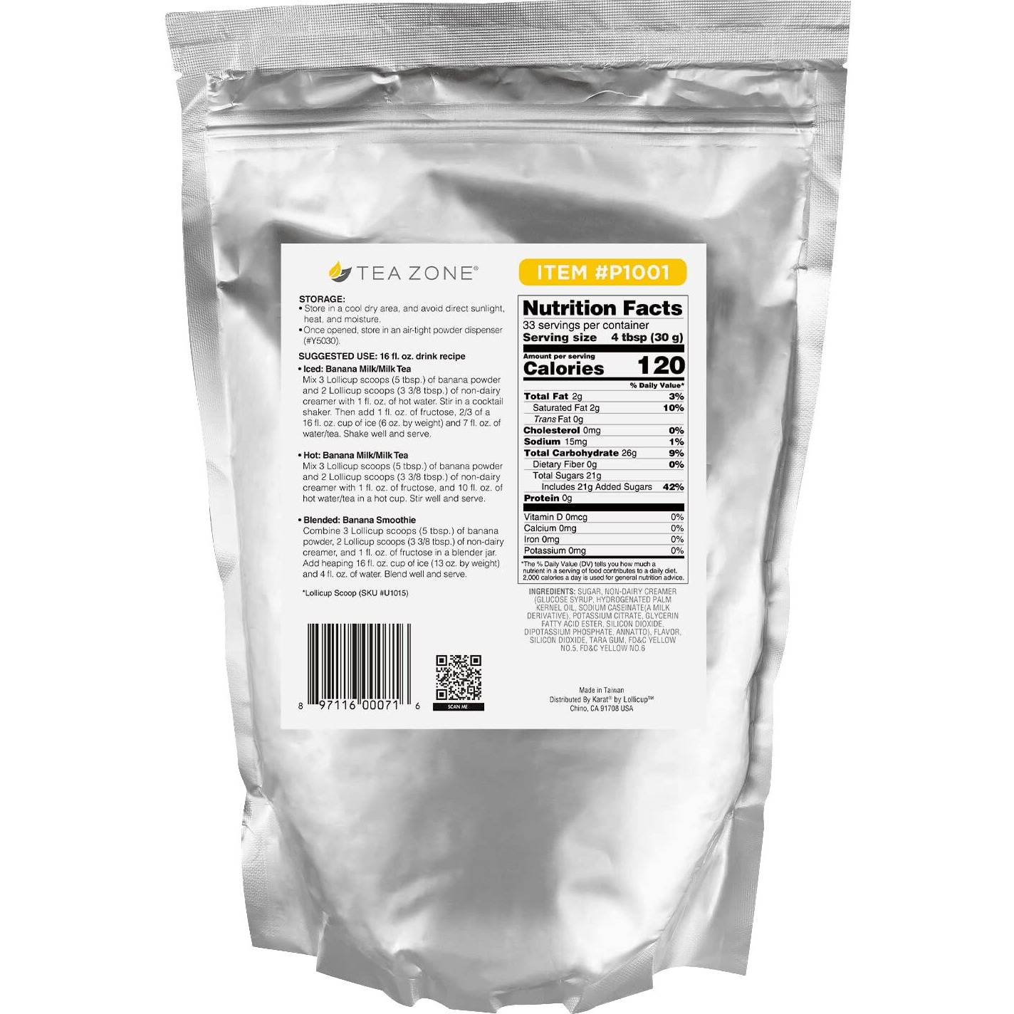Tea Zone 2.2 Lb Banana Flavor Powder