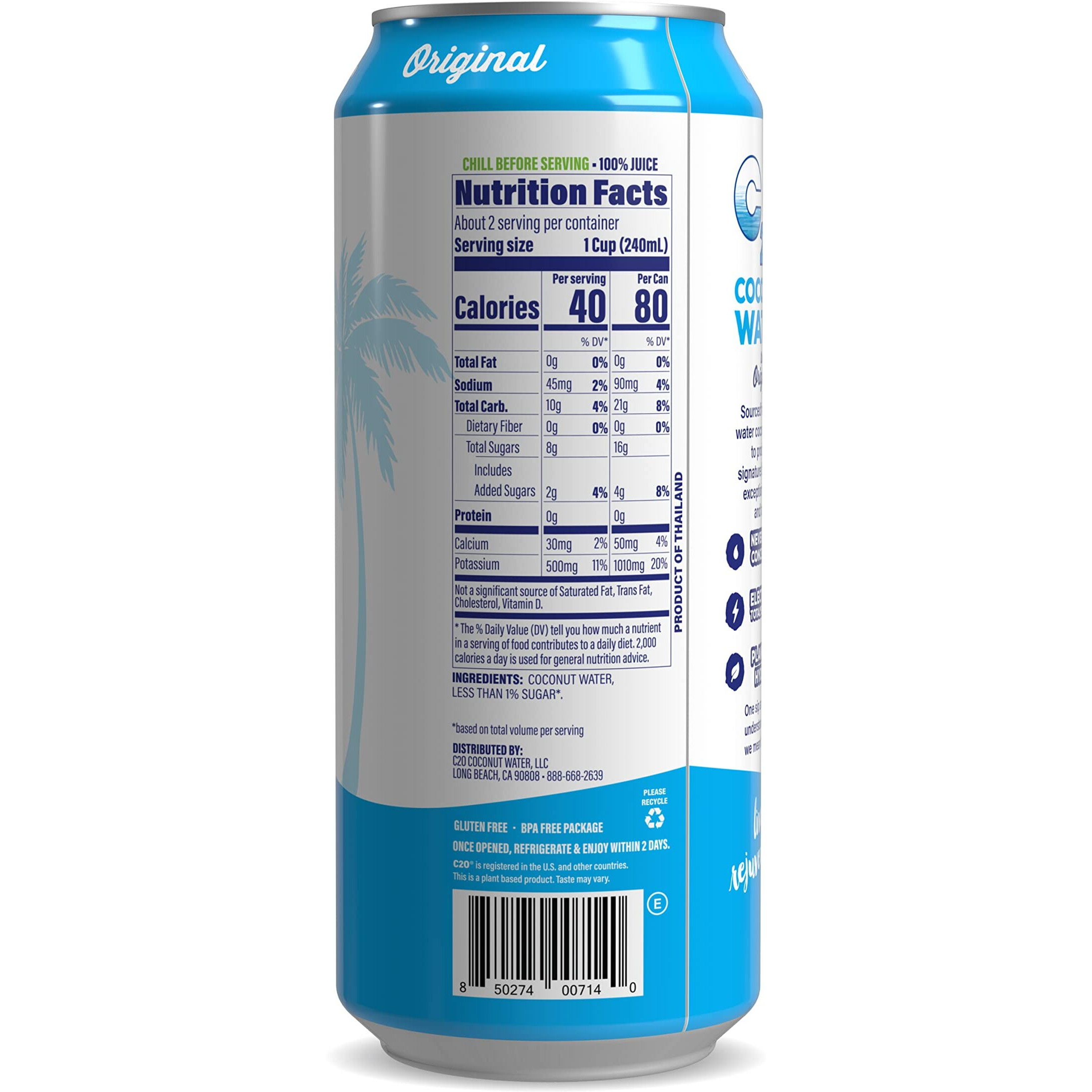 C2O Original Coconut Water, 16.3 Fl Oz (Pack Of 8)