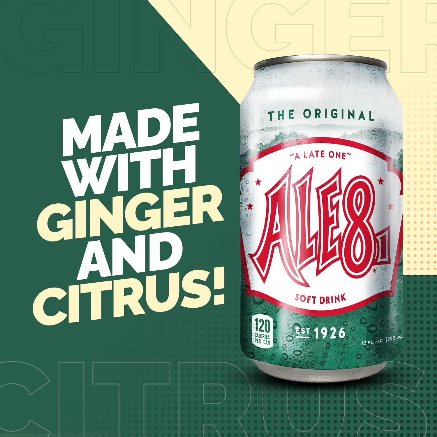 Ale 8 One Ginger Ale Soda With A Caffeine Kick & Hint Of Citrus - The Original Flavor - 12 Pack, Case Of 12 Oz Cans - Ginger Soft Drink, Pack Of 12