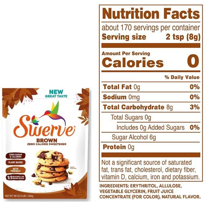 Swerve Ultimate Sugar Replacement Sweetener, Brown Sugar Substitute, Zero Calorie, Keto Friendly, Zero Sugar, Non-Glycemic, Gluten Free, 48 Ounces