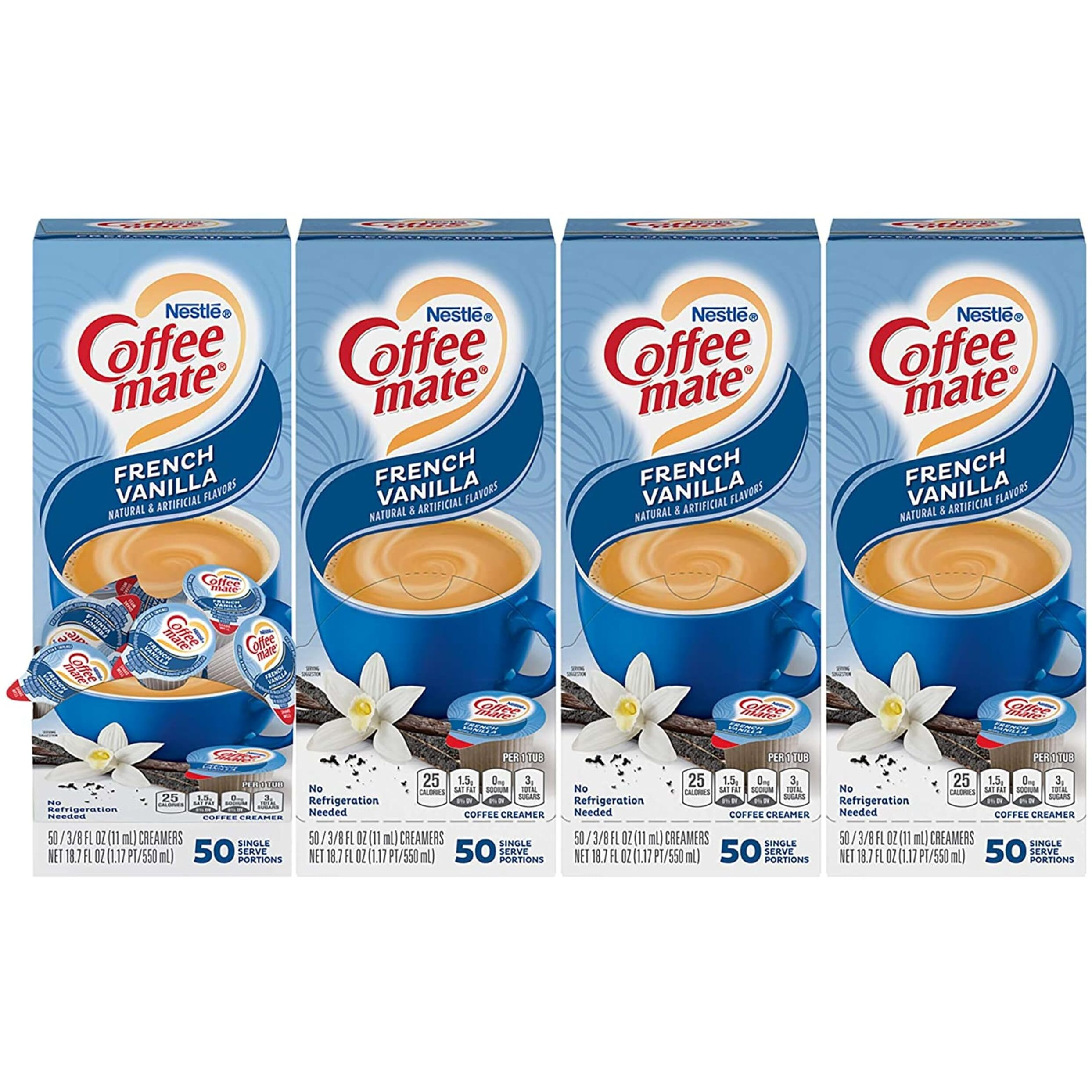 Nestle Coffee Mate Coffee Creamer, French Vanilla, Liquid Creamer Singles, Non Dairy, No Refrigeration, Box Of 50 Singles (Pack Of 4)
