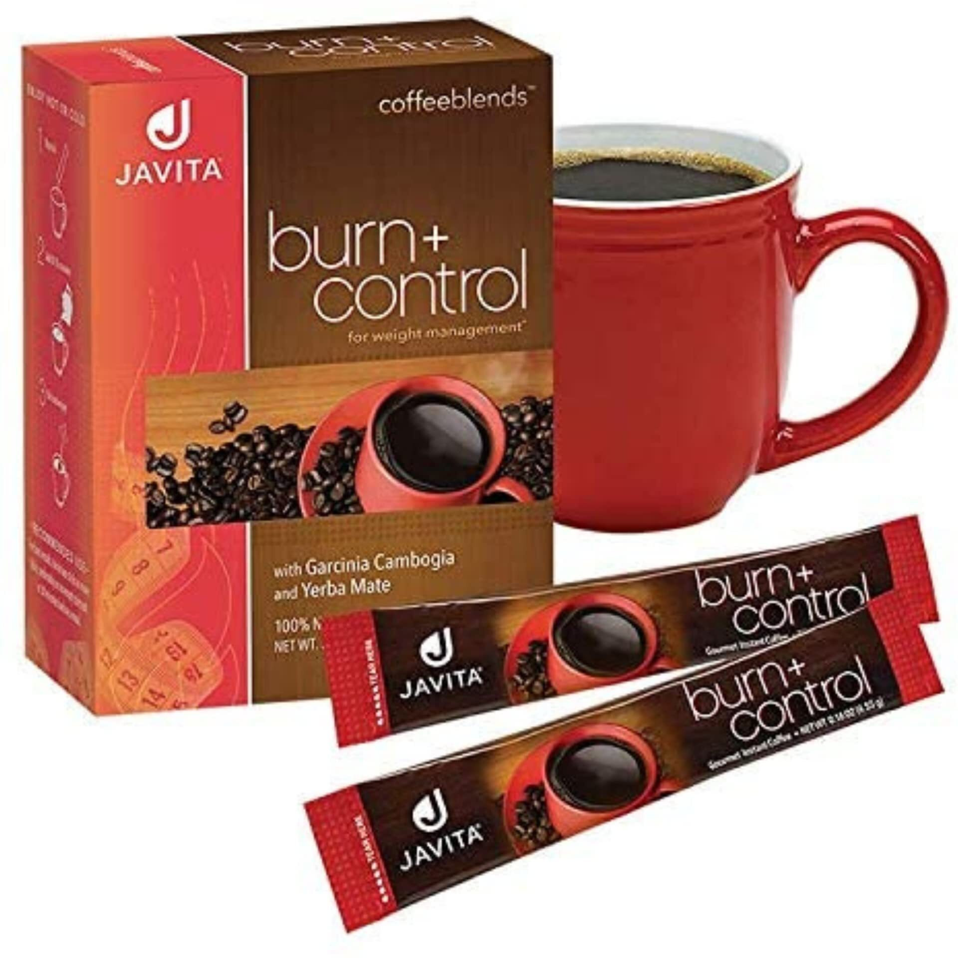 Javita Burn + Control Instant Coffee W Weight Management Herbs Garcinia Cambogia & Yerba Mate. Slimming Coffee With Help Of Exercise, Keto Coffee, Dieters Drink, 24 (4.55G) Sticks