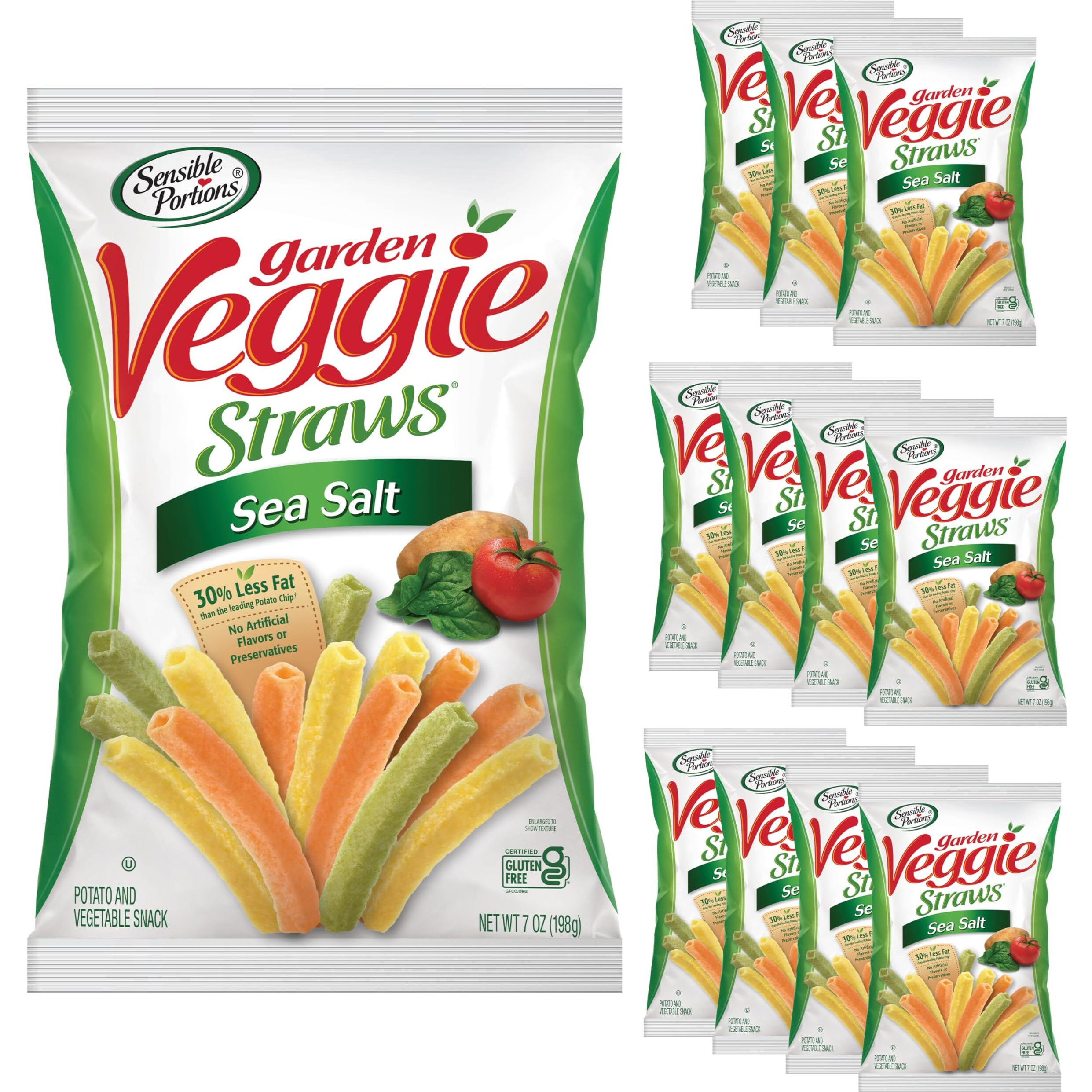 Sensible Portions Veggie Straws, Sea Salt Flavor, Gluten-Free Chips, 7 Ounce Bag, 12-Pack