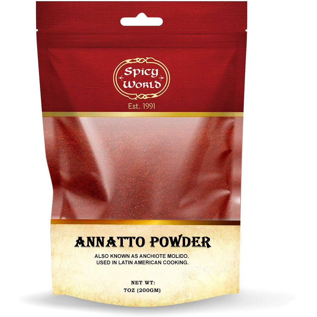 Spicy World Annatto Powder 7 Oz Bag - Premium Ground Annatto Seed And Achiote Powder For Vibrant Dishes - Latin American Flavors