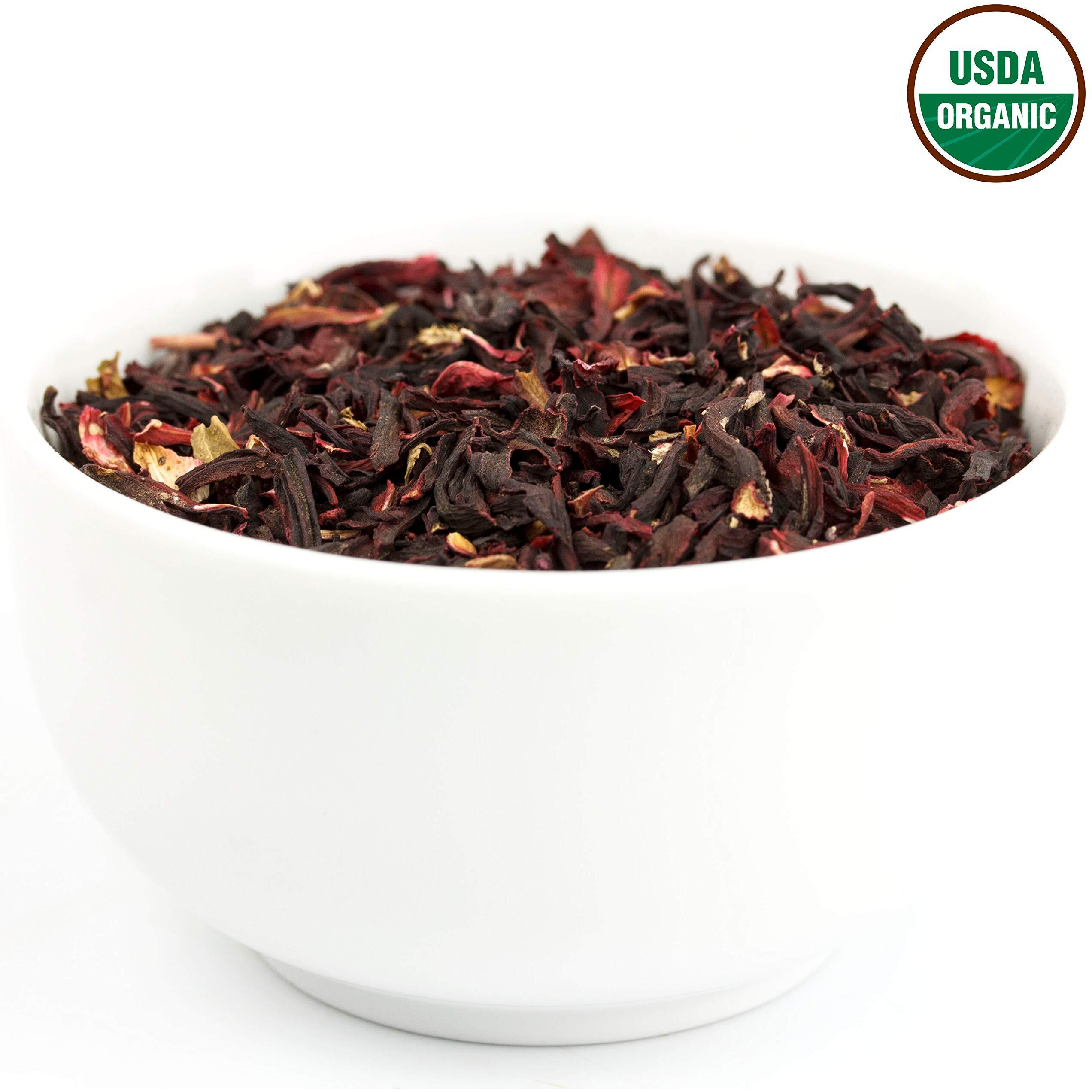 Hibiscus Tea 1Lb (16Oz) 100% Certified Organic Hibiscus Flowers Herbal Tea (Cut&Sifted), Caffeine Free Tea (200+ Cups) 1 Lb. Bulk Resealable Kraft Bpa-Free Bag