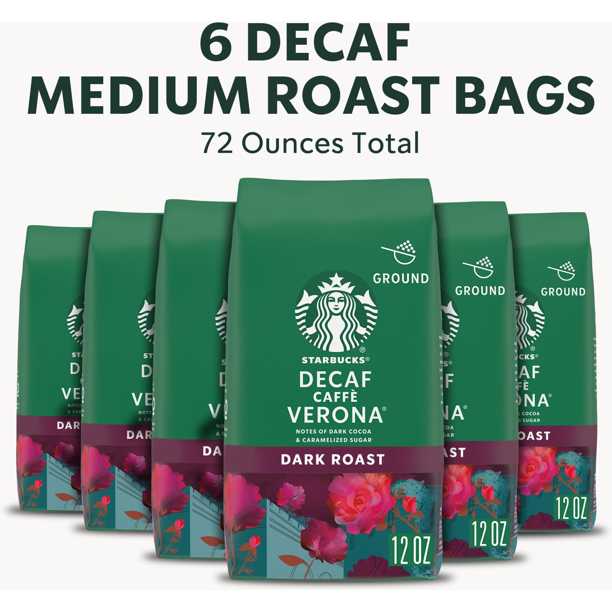 Starbucks Decaf Caff   Verona Dark Roast Ground Coffee, 12 Ounce (Pack Of 6)