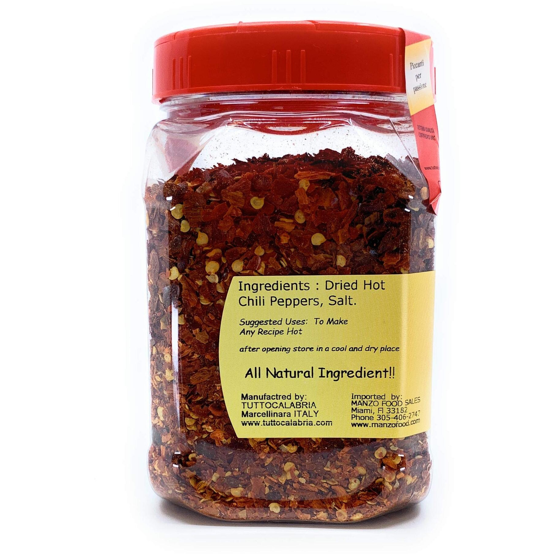 Calabrian Crushed Chili Dry Pepper Flakes, Large Shaker, Product Of Italy, 250 G (8.81 Oz) All Natural, Non-Gmo, Product Of Italy, Tuttocalabria