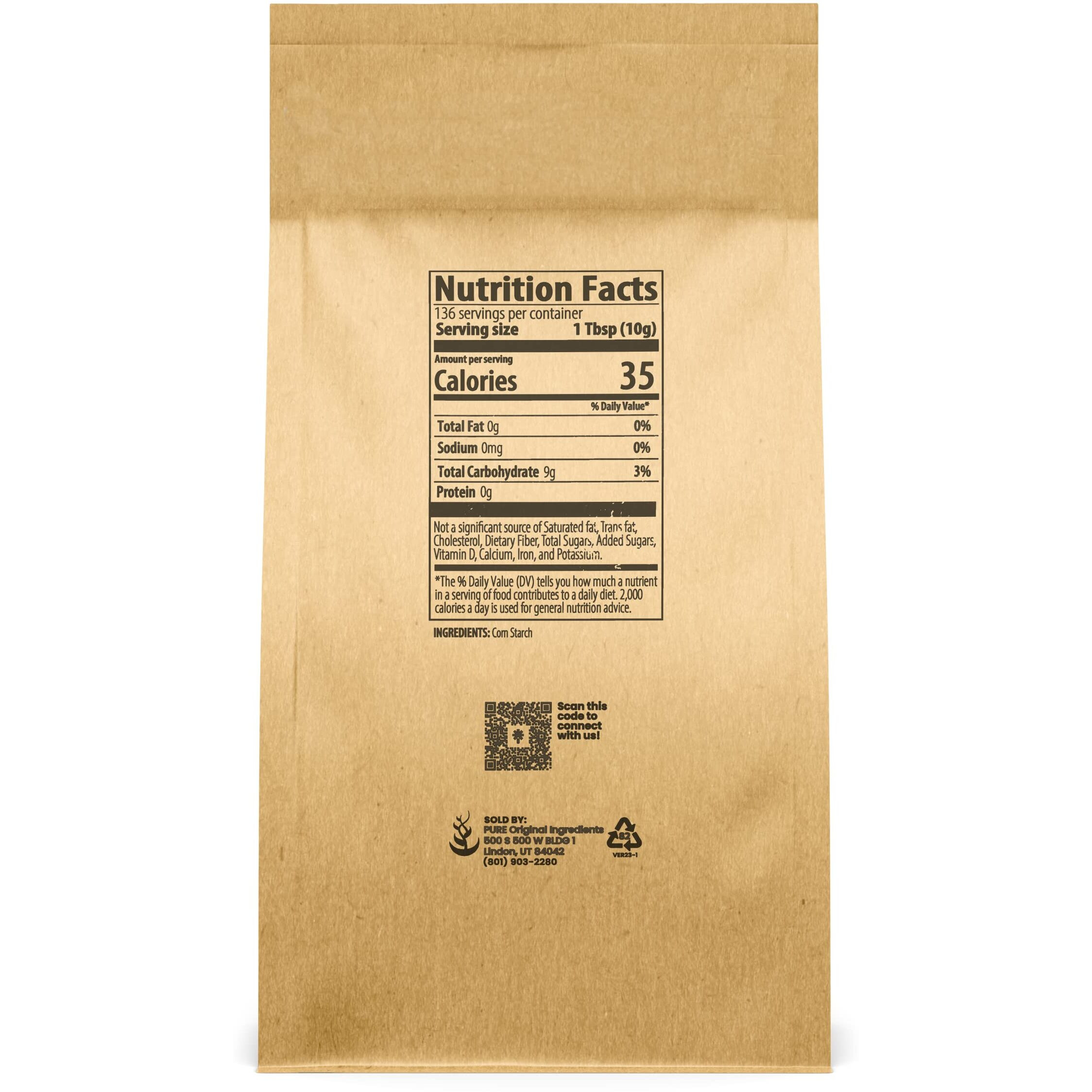 Pure Original Ingredients Corn Starch (3 Lb) Thickener For Sauces, Soup, & Gravy