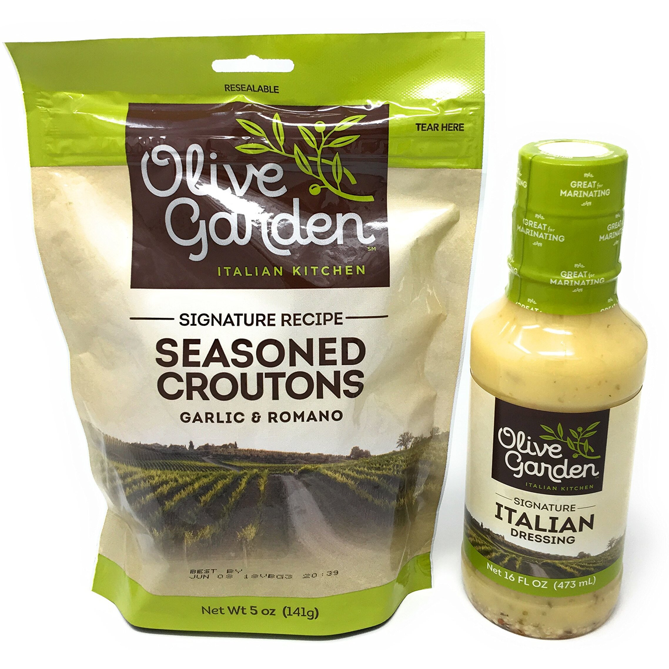 Olive Gardens Signature Italian Salad Dressing And Seasoned Croutons - Bundle