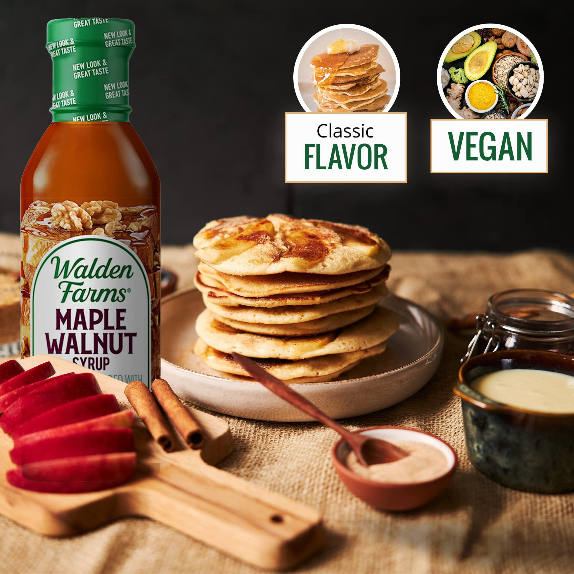 Walden Farms Maple Walnut Syrup 12 Oz (Pack Of 2) Sweet Syrup - Near Zero Fat, Sugar And Calorie - For Pancakes, Waffles, French Toast, Coffee, Tea, Desserts, Snacks, Appetizers And Many More