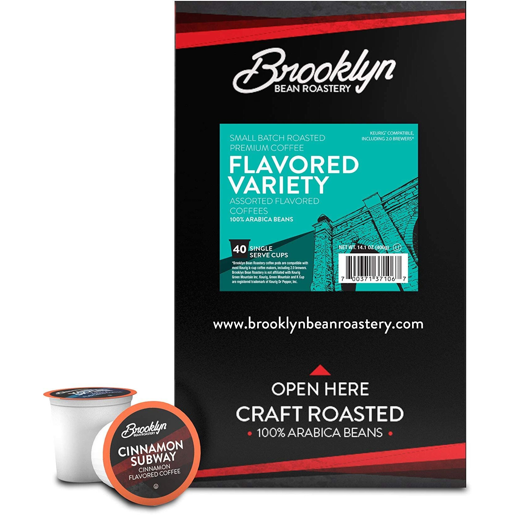 Brooklyn Beans Coffee Pods Flavored Gourmet Variety Pack, Compatible With 2.0 Keurig K Cup Brewers, 40 Count