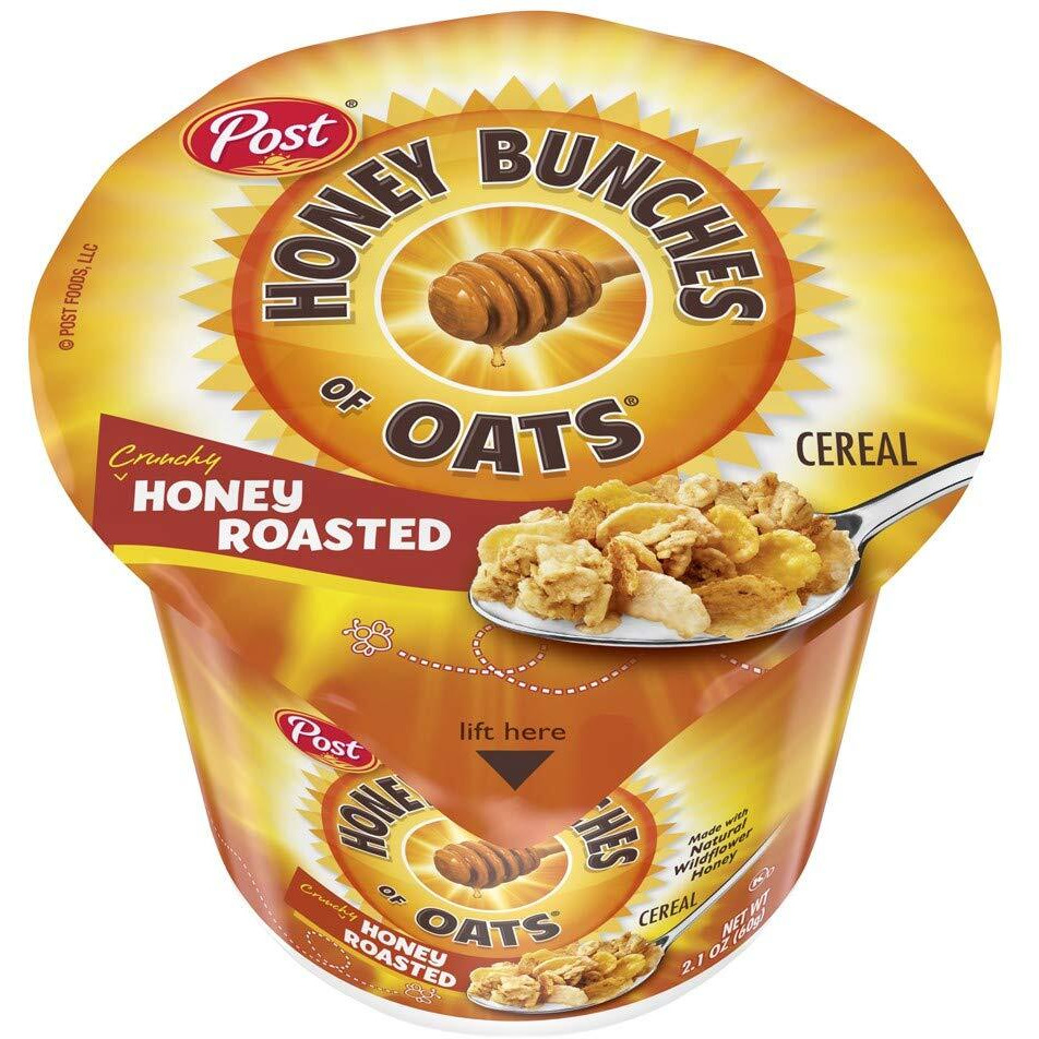 Honey Bunches Of Oats Honey Roasted Breakfast Cereal, Honey Oats Cereal With Granola Clusters, Small Cereal Cup Size For Easy On-The-Go Breakfast, 2 Oz Cereal Cup (Pack Of 12)