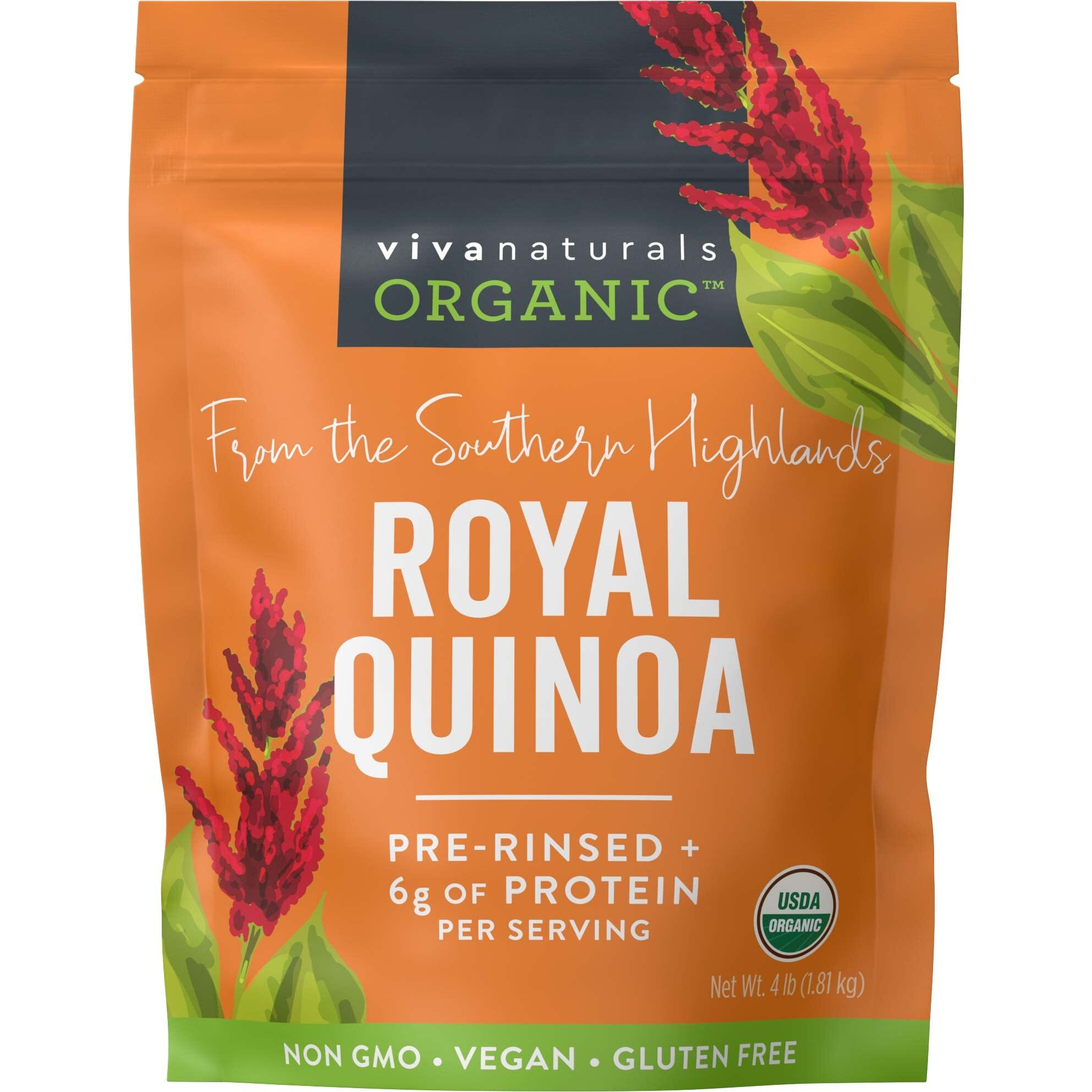 Viva Naturals Organic Quinoa, 4 Lb - Plant Based Protein, Fiber And Iron - Pre-Washed Whole Grain Rice And Pasta Substitute For Quinoa Salad - Usda Organic, Gluten Free, Vegan, Non-Gmo And Kosher