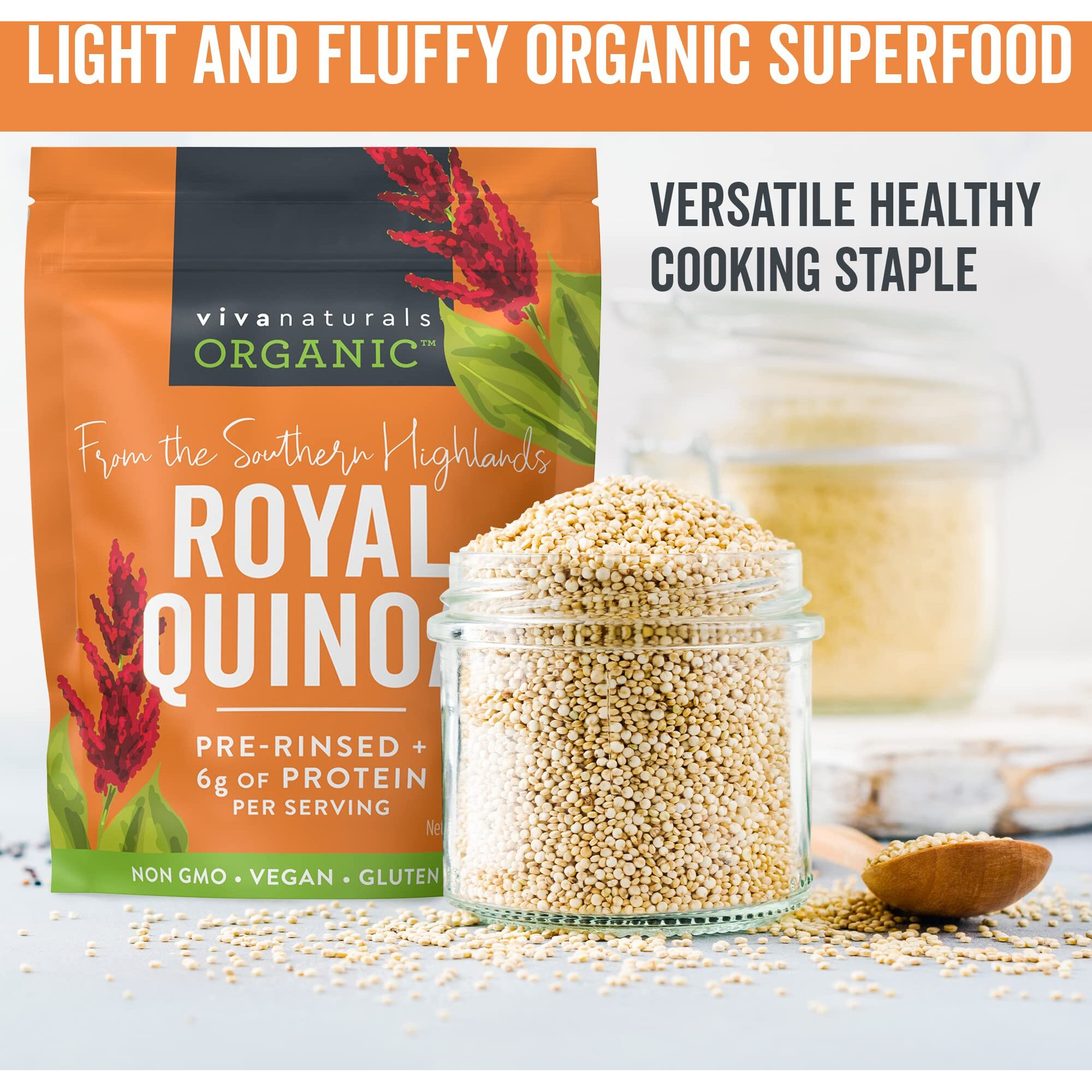 Viva Naturals Organic Quinoa, 4 Lb - Plant Based Protein, Fiber And Iron - Pre-Washed Whole Grain Rice And Pasta Substitute For Quinoa Salad - Usda Organic, Gluten Free, Vegan, Non-Gmo And Kosher