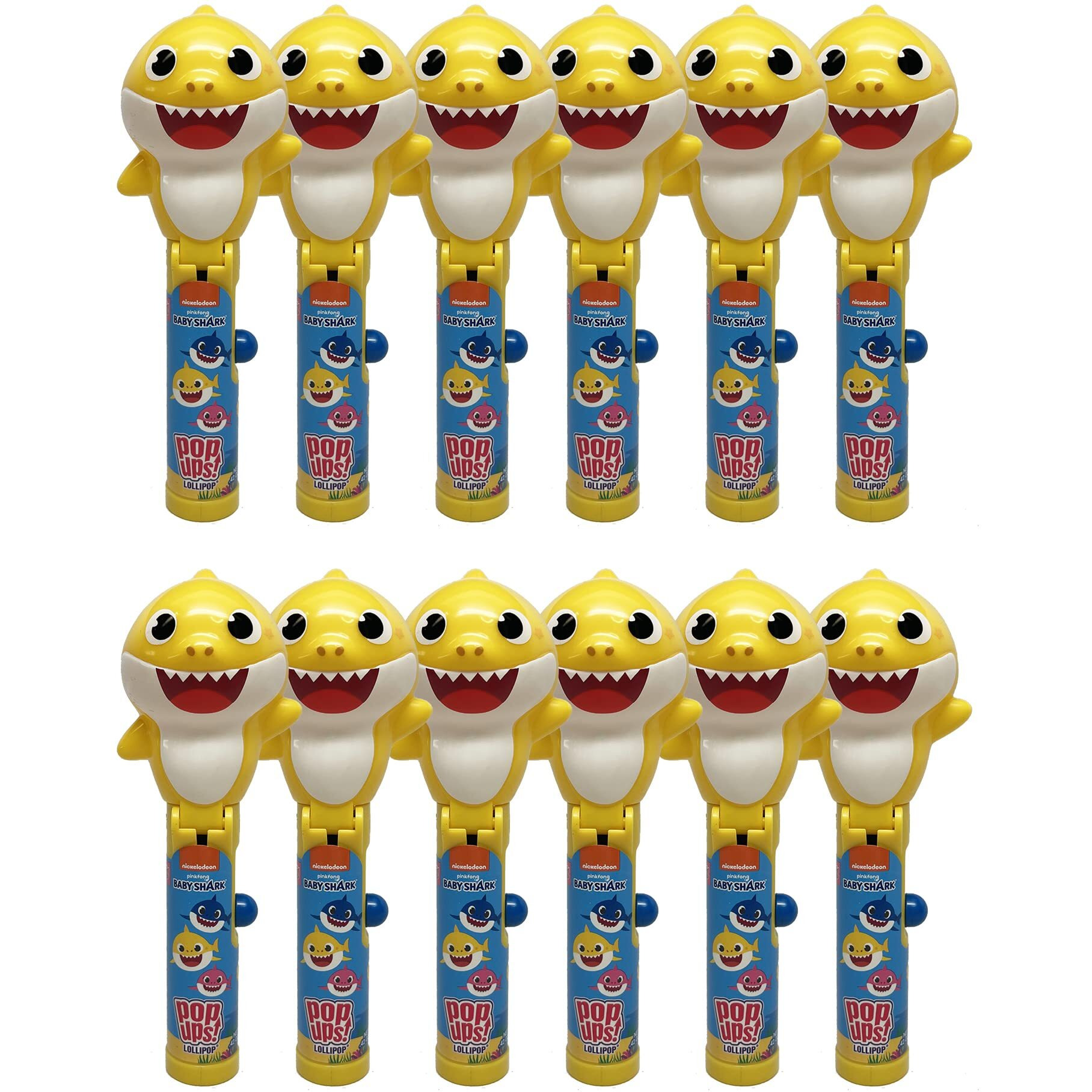 Pop Ups Baby Shark Lollipop Holder | Collectable Baby Shark Toy Lollipop Case | Halloween, Party Favors For Goodie Bags, Piata Candy, Game Prizes | Bulk Set Of 12 | Lollipops Included