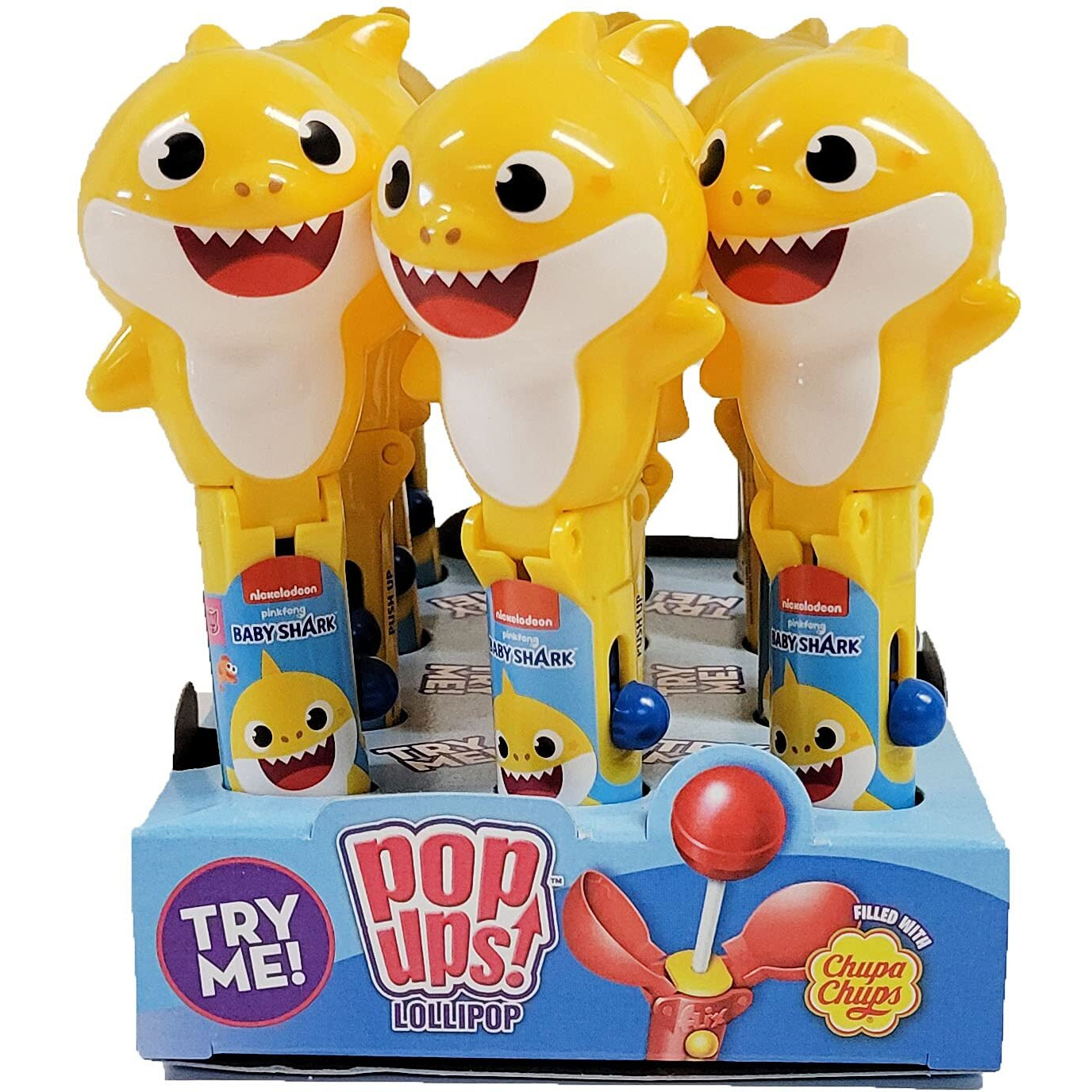 Pop Ups Baby Shark Lollipop Holder | Collectable Baby Shark Toy Lollipop Case | Halloween, Party Favors For Goodie Bags, Piata Candy, Game Prizes | Bulk Set Of 12 | Lollipops Included