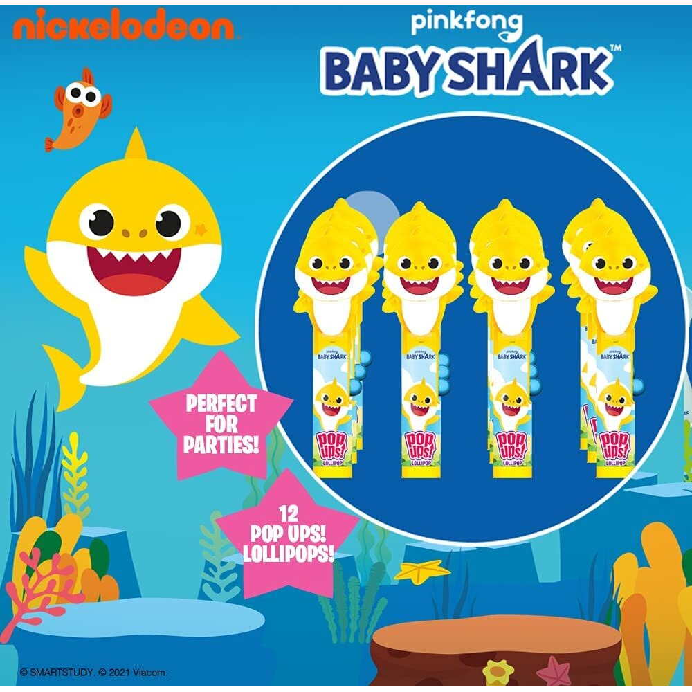 Pop Ups Baby Shark Lollipop Holder | Collectable Baby Shark Toy Lollipop Case | Halloween, Party Favors For Goodie Bags, Piata Candy, Game Prizes | Bulk Set Of 12 | Lollipops Included