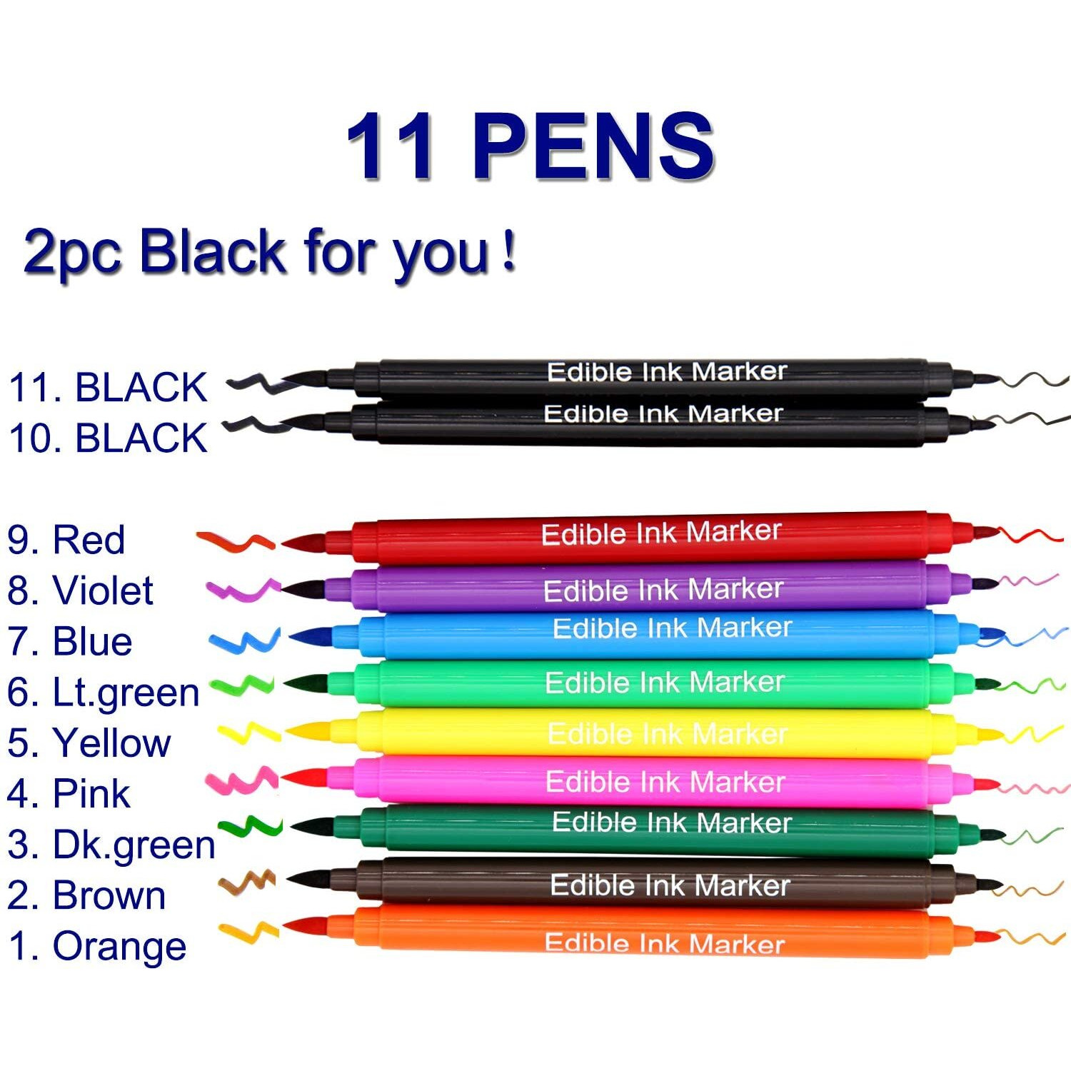 Food Coloring Pens, 11Pcs Double Sided Food Grade And Edible Marker,Gourmet Writers For Decorating Fondant,Cakes, Cookies, Frosting, Easter Eggs, Thick Tip And Fine Tip, 10 Colors, By Edibleink