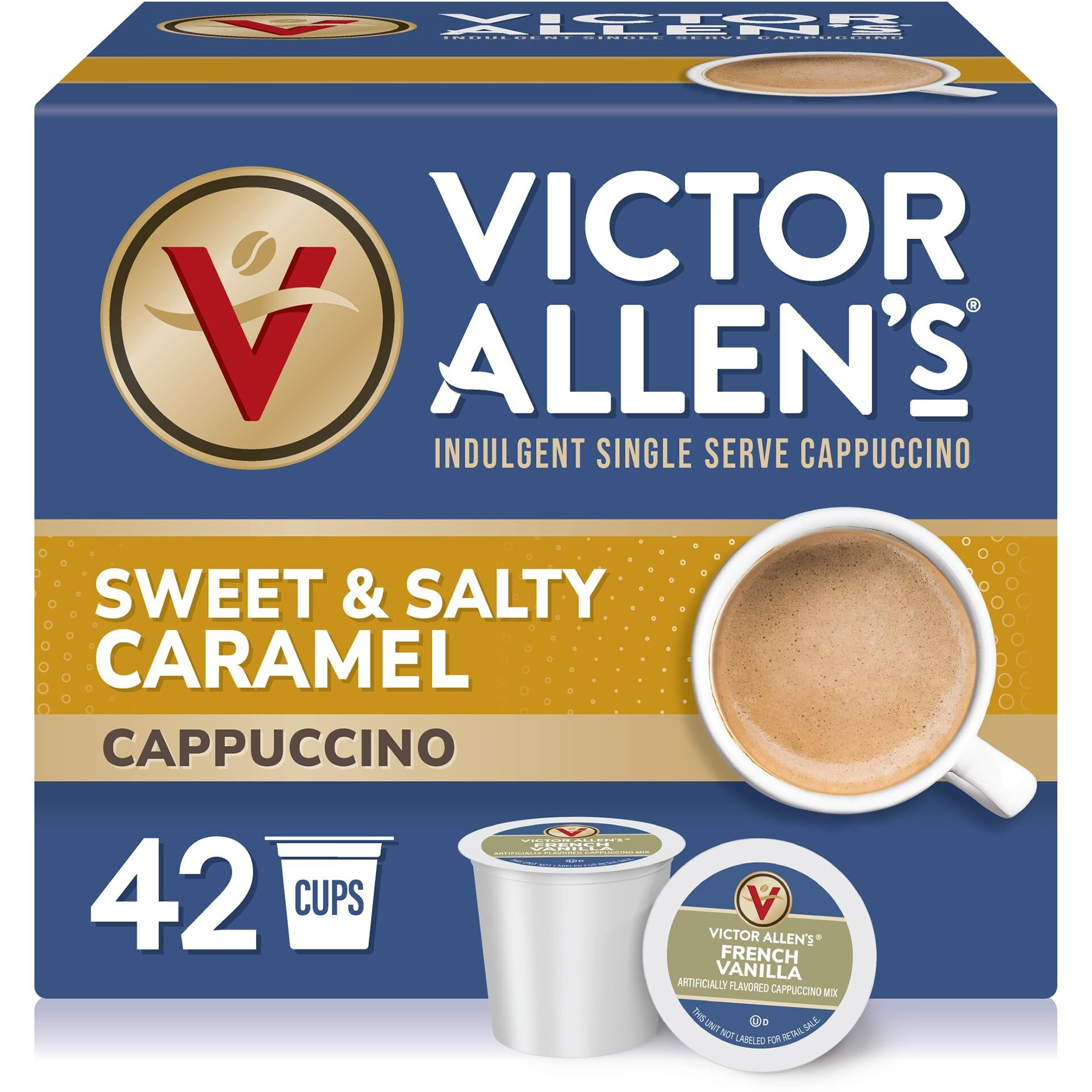 Victor Allen's Coffee Sweet And Salty Caramel Flavored Cappuccino Mix, 42 Count, Single Serve K-Cup Pods For Keurig K-Cup Brewers Brewers (Packaging May Vary)