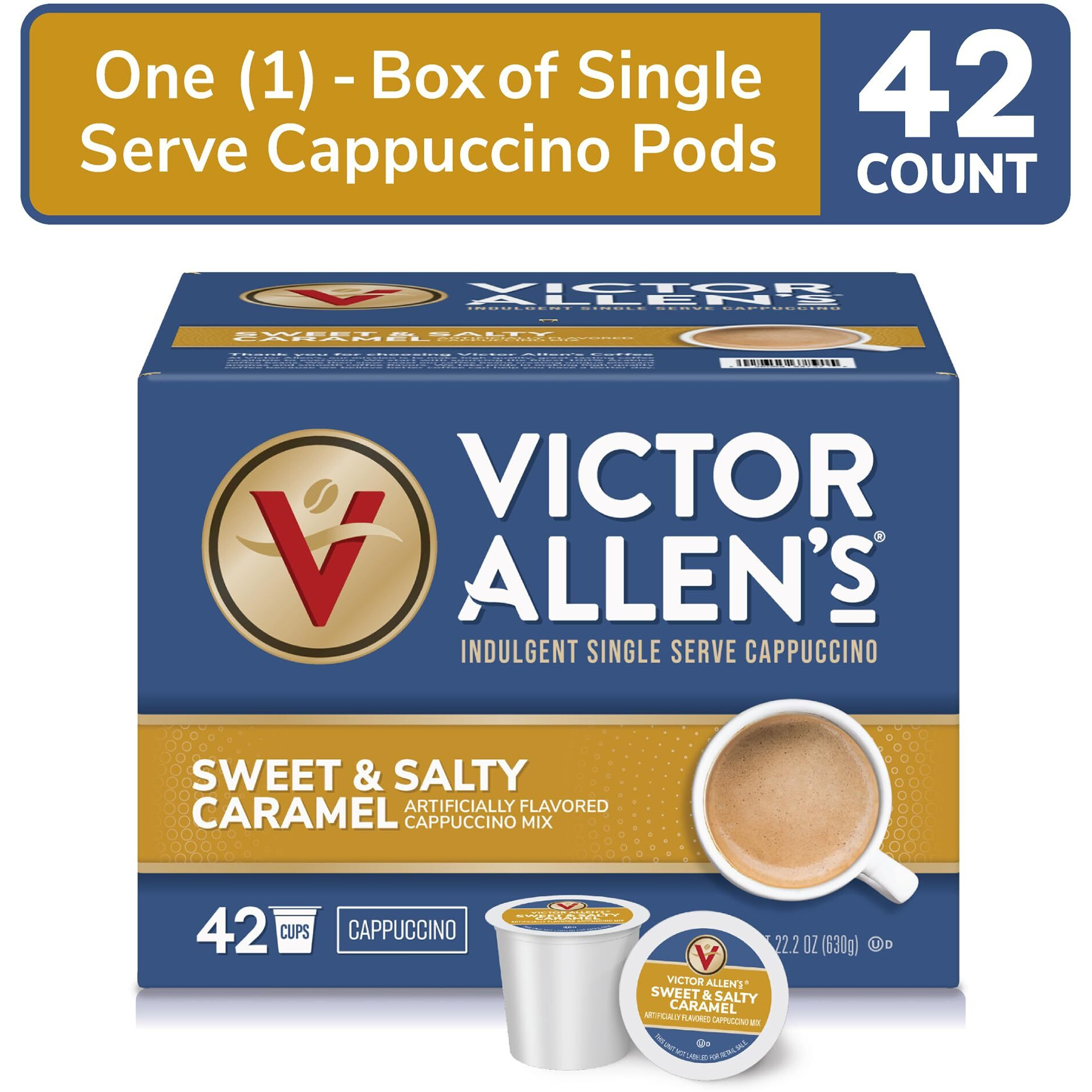 Victor Allen's Coffee Sweet And Salty Caramel Flavored Cappuccino Mix, 42 Count, Single Serve K-Cup Pods For Keurig K-Cup Brewers Brewers (Packaging May Vary)