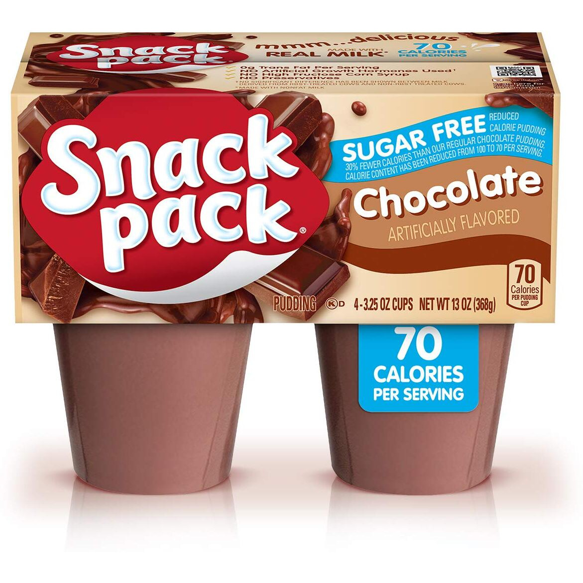Snack Pack Sugar-Free Chocolate Pudding Cups, 4 Count, 12 Pack