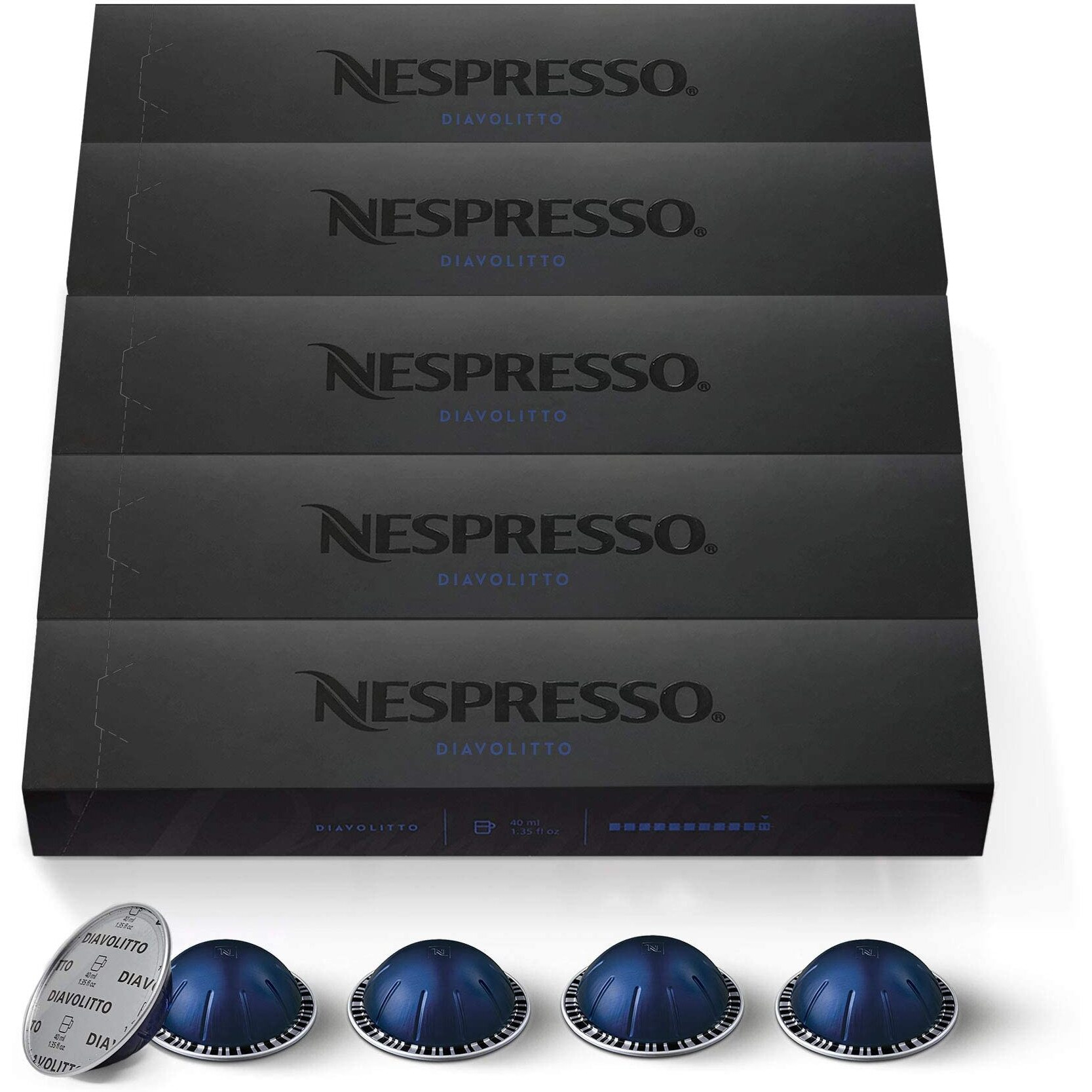 Nespresso Capsules Vertuo, Diavolitto, Dark Roast Espresso, 40-Count Espresso Coffee Pods