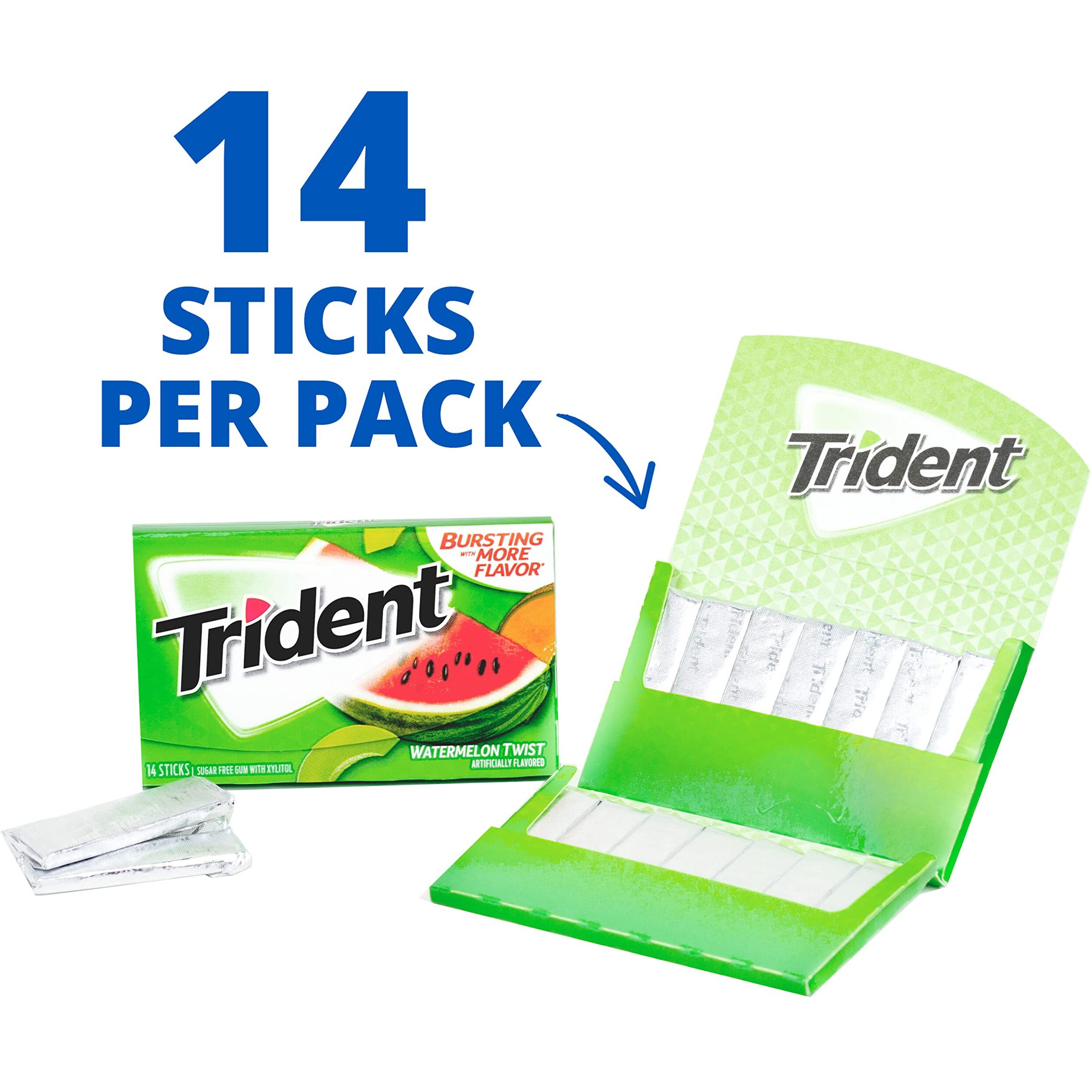 Trident Watermelon Twist Sugar Free Gum, 12 Packs Of 14 Pieces (168 Total Pieces)