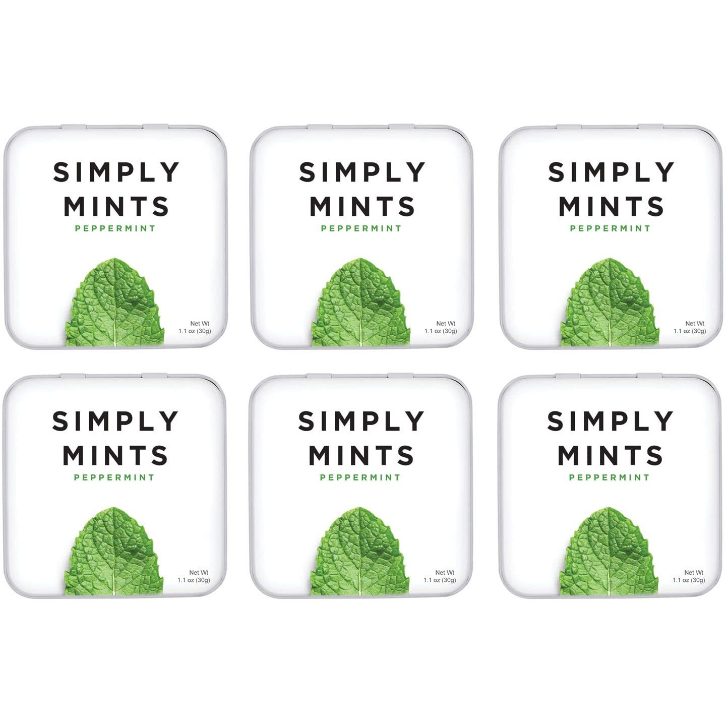 Natural Breath Mints By Simply Gum | Peppermint | Pack Of Six (270 Pieces Total) | Breath Freshening, Vegan, Non-Gmo, Nothing Artificial