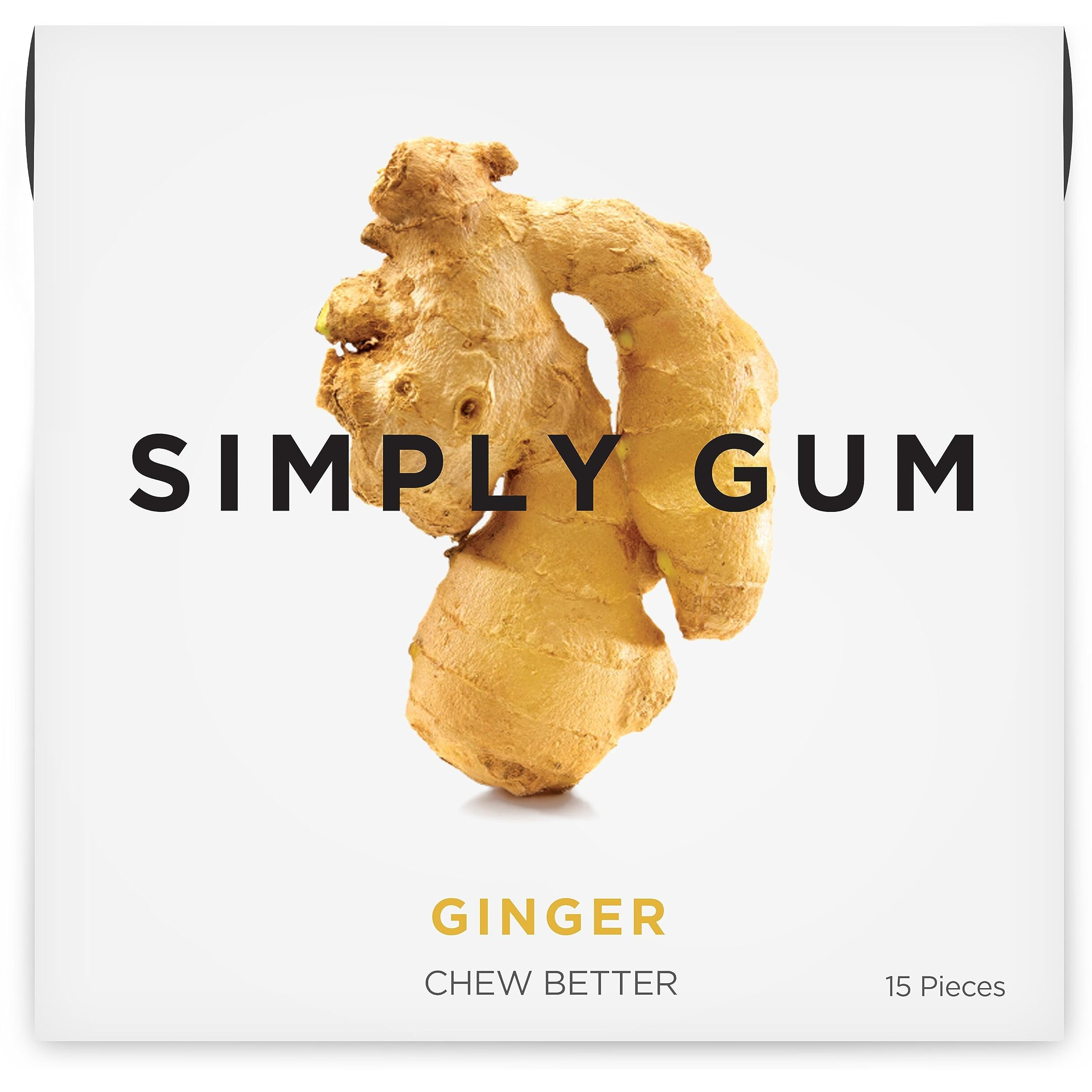 Simply Gum | Ginger | Plant- Based Chewing Gum | Pack Of Six (90 Pieces Total) | Synthetic Free + Aspartame Free + Non Gmo