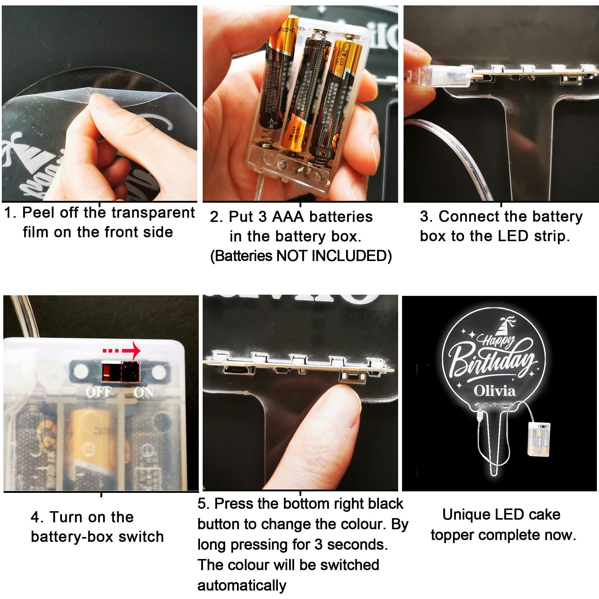 Led Personalized Happy Birthday Cake Toppers 7 Colour Changes Light Up Cake Topper Acrylic Cake Toppers Cake Decorations For 1St 16Th 18Th 20Th 21St 30Th 40Th 50Th 60Th 70Th(Design 2)