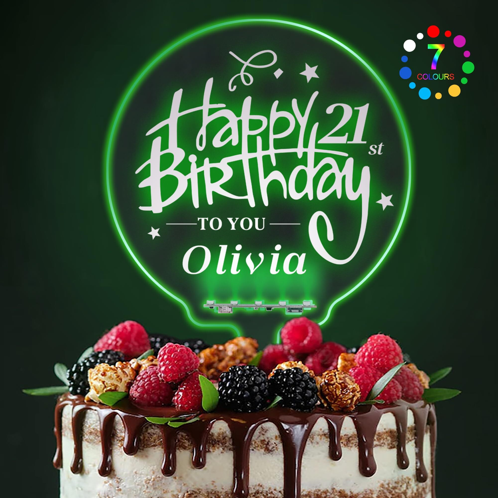 Led Personalized Happy Birthday Cake Toppers 7 Colour Changes Light Up Cake Topper Acrylic Cake Toppers Cake Decorations For 1St 16Th 18Th 20Th 21St 30Th 40Th 50Th 60Th 70Th(Design 2)